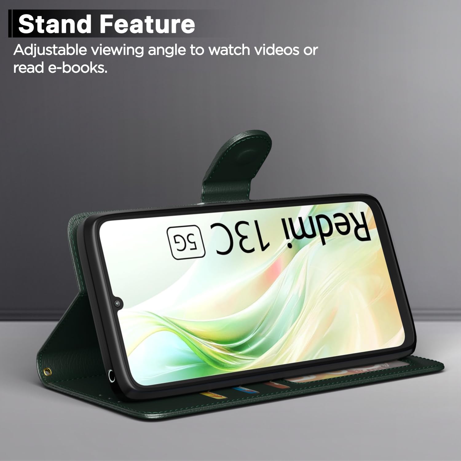 Redmi 13C 5G Wallet flip case in green by Pikkme – photo 3