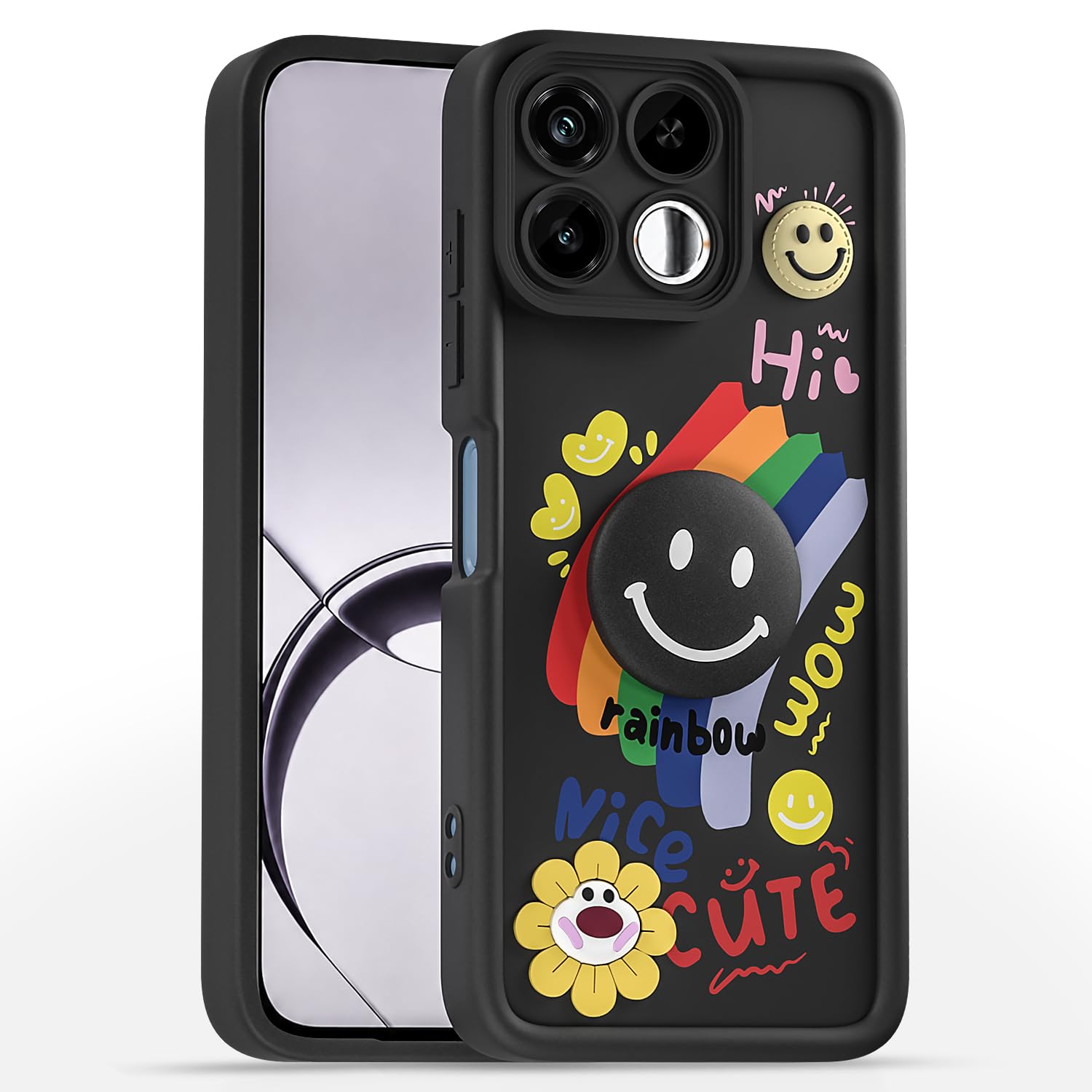 Pikkme black Smile Rainbow phone cover for Realme 16T 5G