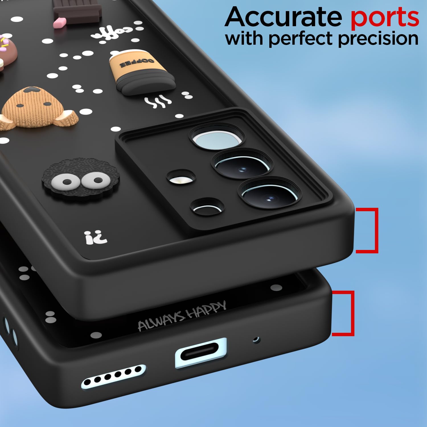 Pikkme Vivo T4x 5G / iQoo Z10x 5G Cute Fun Cartoon 3D Bear Coffee Back Cover (Black)