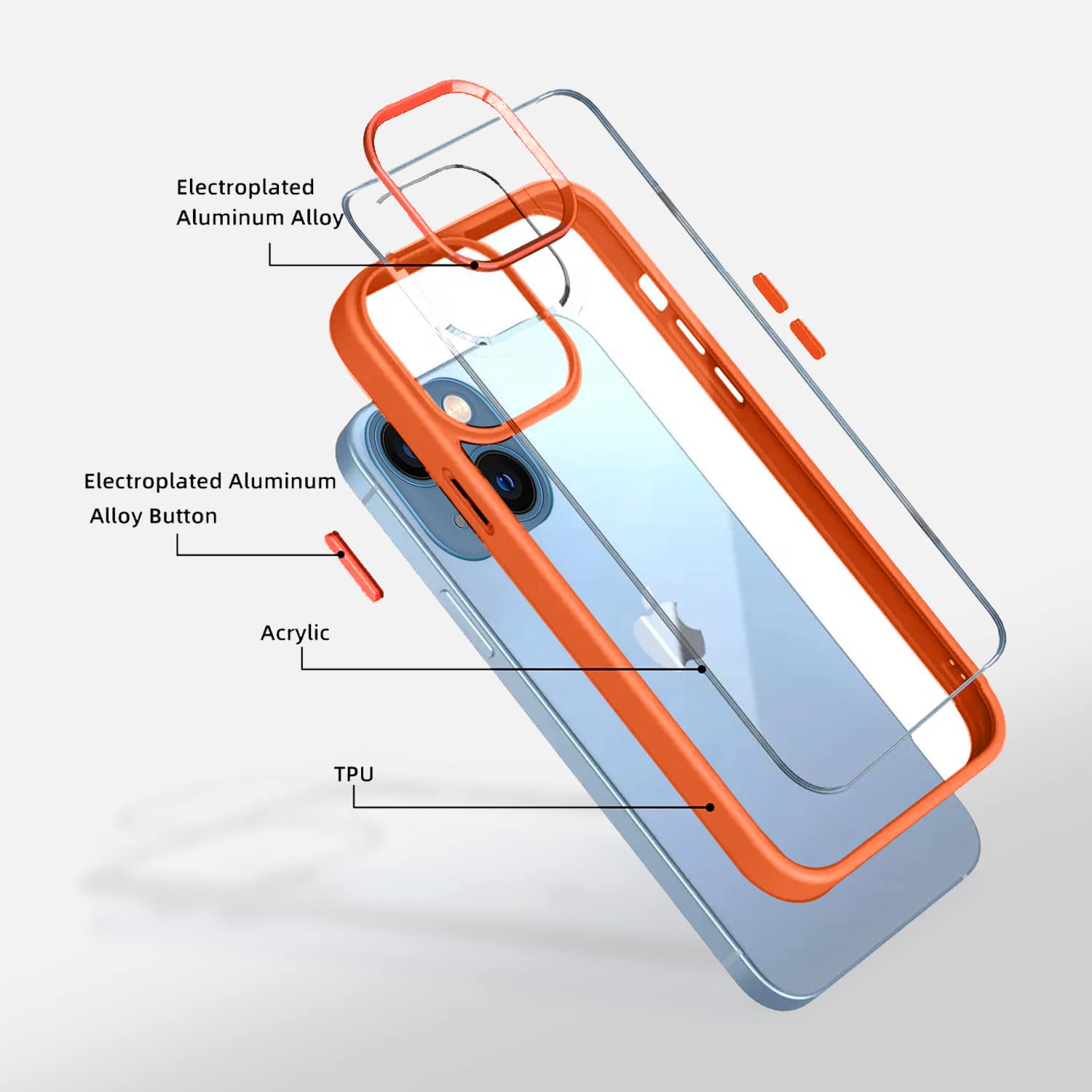 Pikkme iPhone 13 Electroplated Chrome Metal Ring Back Cover (Orange)