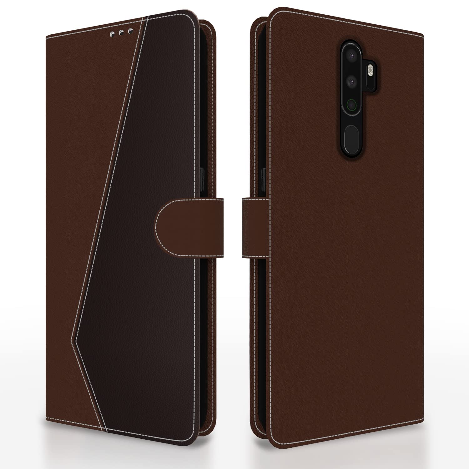 Oppo A9 2020/A5 2020 Magnetic wallet flip cover in brown & coffee by Pikkme