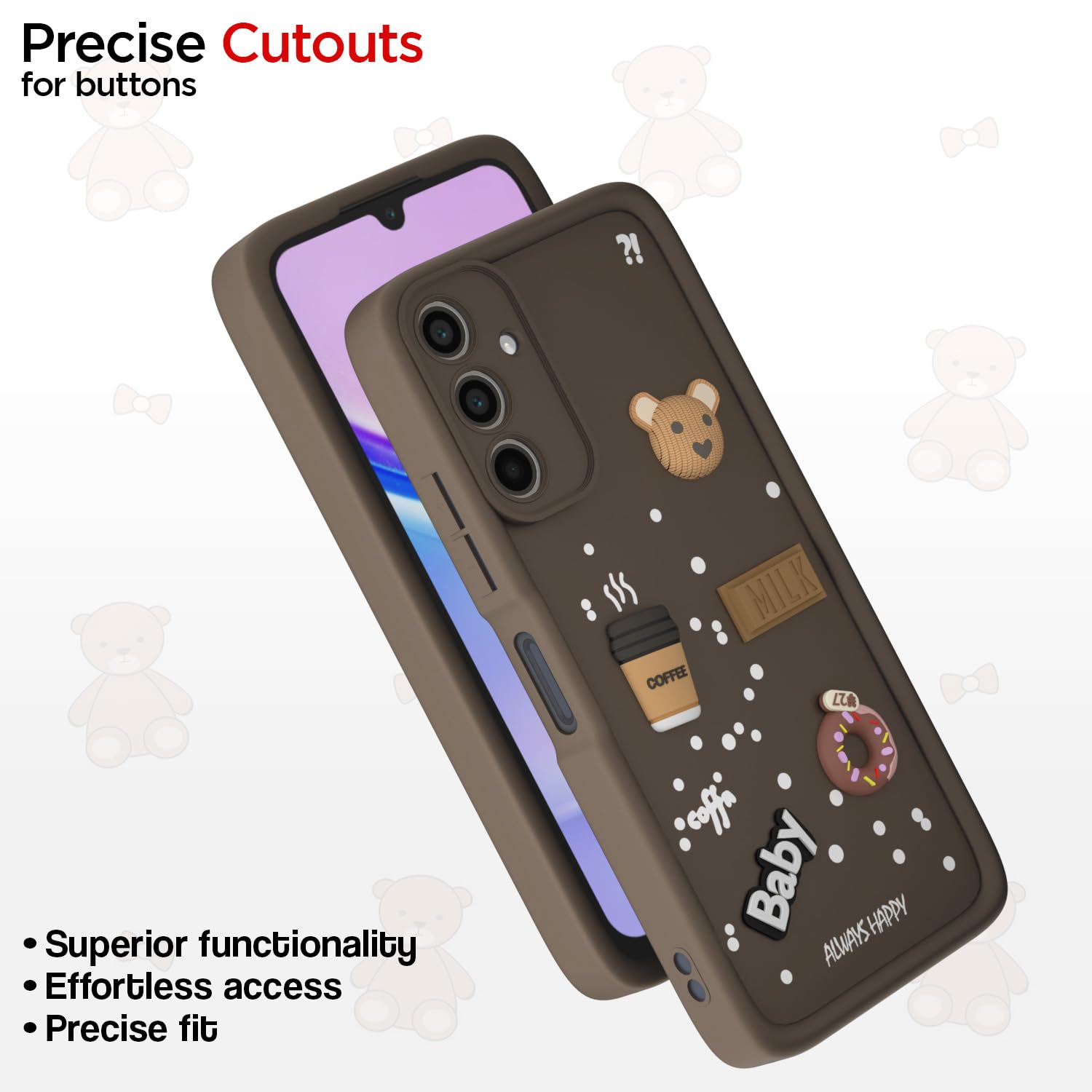 Pikkme Samsung Galaxy M35 5G Cute Fun Cartoon 3D Bear Silicone Full Body Protection cartoon Back Cover (Brown)