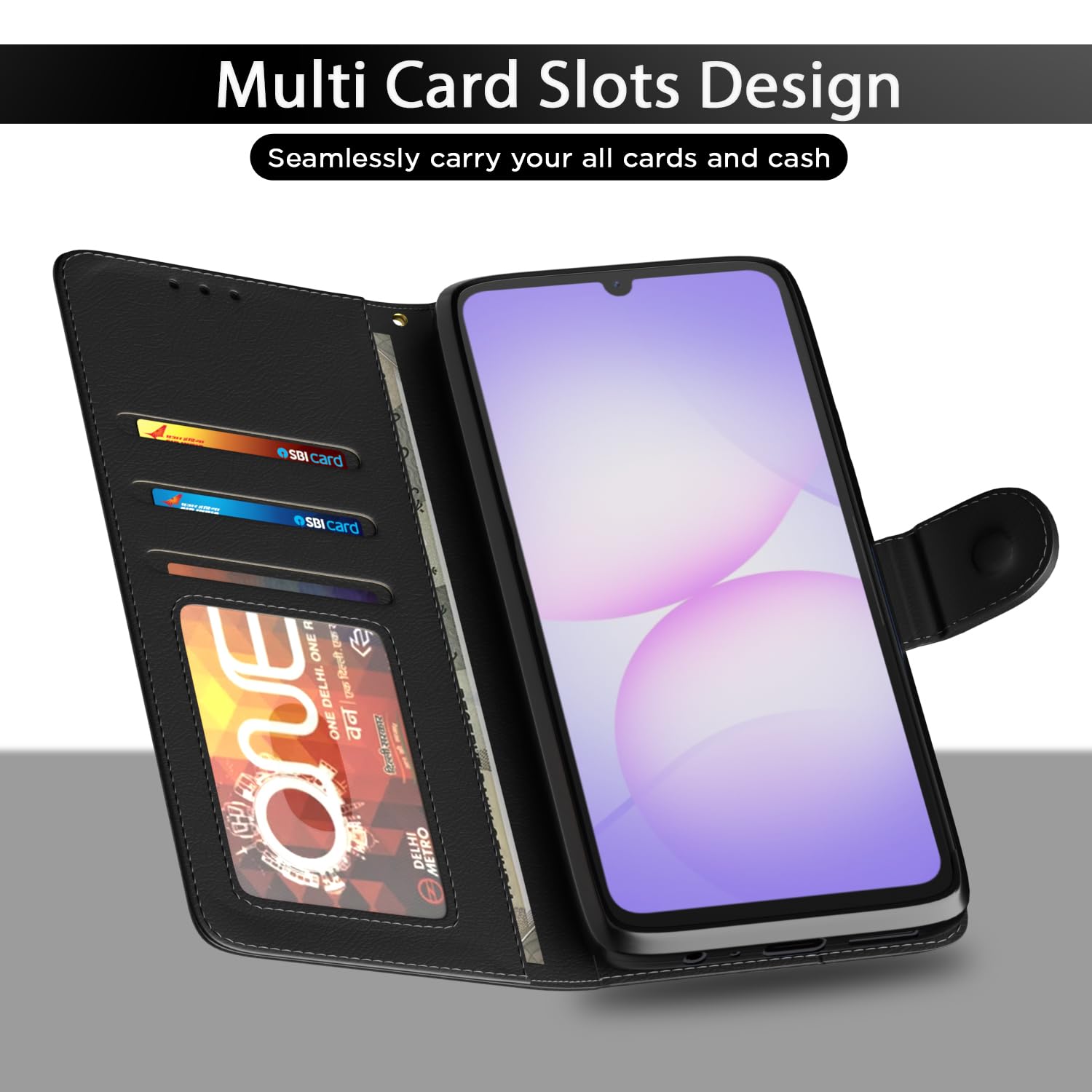 Pikkme black Wallet wallet flip cover for Samsung F70e 5G/M07/M17e/F07/A07/A07 5G – photo 5