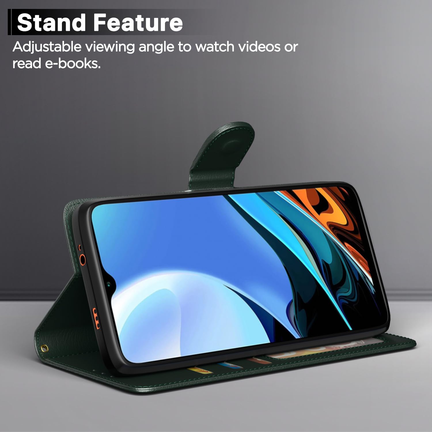 Green wallet flip cover for Redmi 9 Power/Poco M3 – Pikkme – photo 3