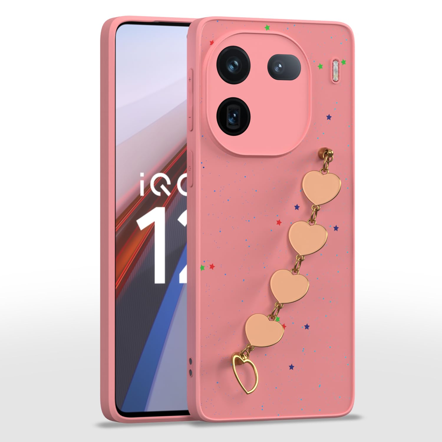 Pikkme iQOO 12 5G Sparkling Soft TPU Chain Back Cover (Pink)