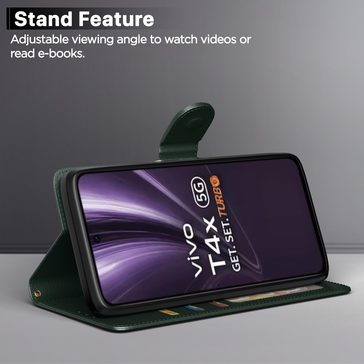 Pikkme Vivo T4x 5G / iQoo Z10x 5G Vintage Flip Cover (Green)