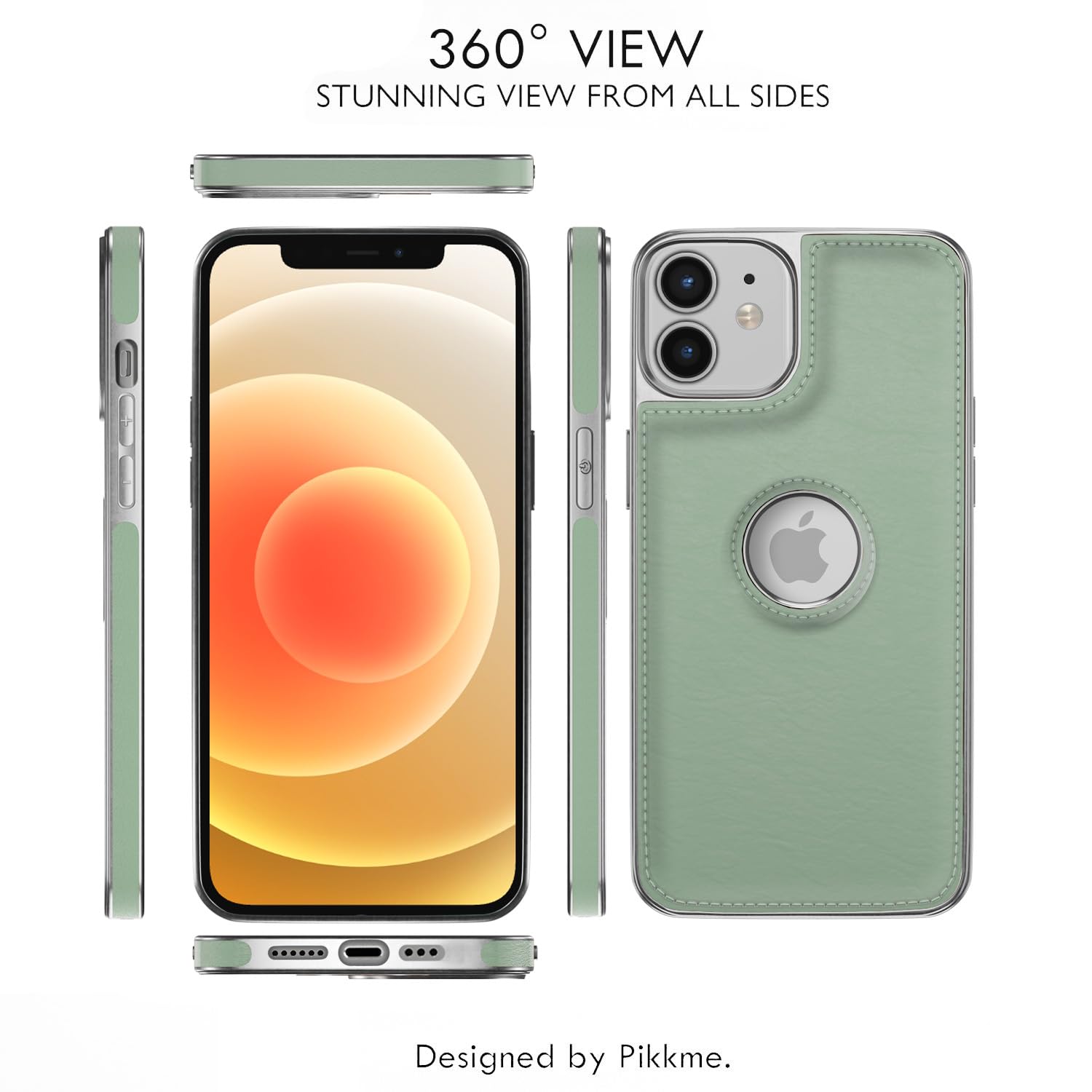 Pikkme iPhone 12 Mini Silver Electroplated Chrome Leather Back Cover (Green)