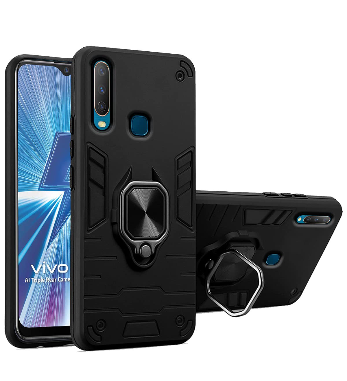Pikkme black D5 Tough Armor back cover for Vivo Y19, Vivo U20