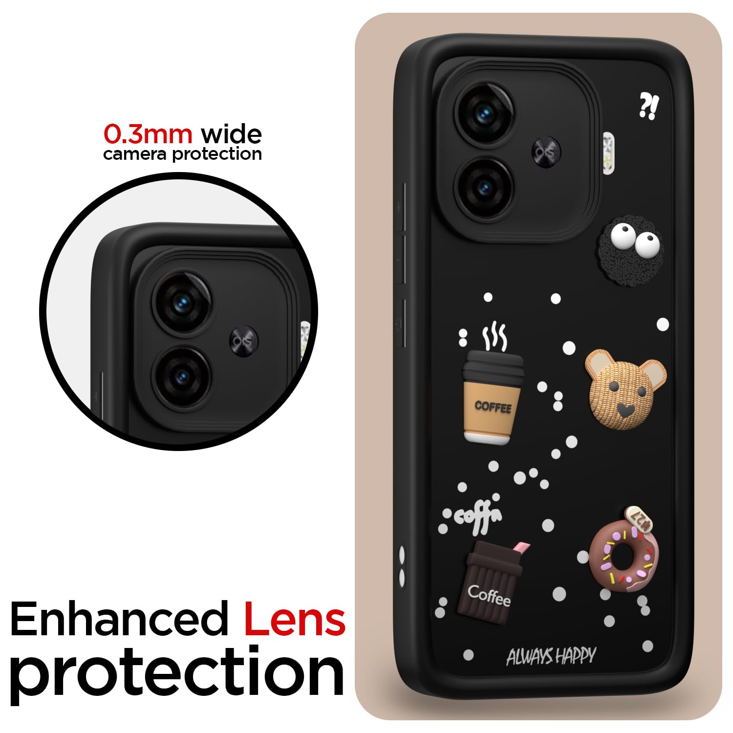 Pikkme iQOO Neo 10R 5G / iQOO Z9 Turbo 5G / Vivo Y200 GT 5G Cute Fun Cartoon 3D Bear Coffee Back Cover (Black)