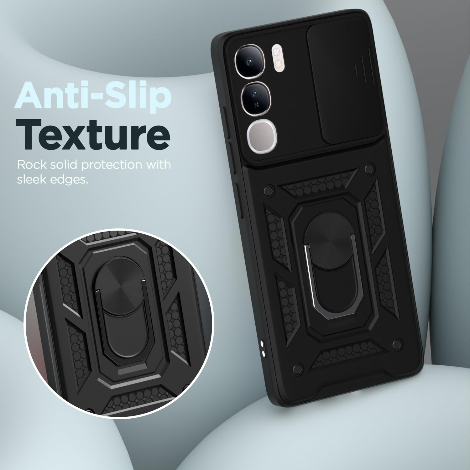 Pikkme Vivo Y300 5G / Vivo V40 Lite 5G Sliding Camera Shield & Stand D10 Tough Armor Back Cover (Black)