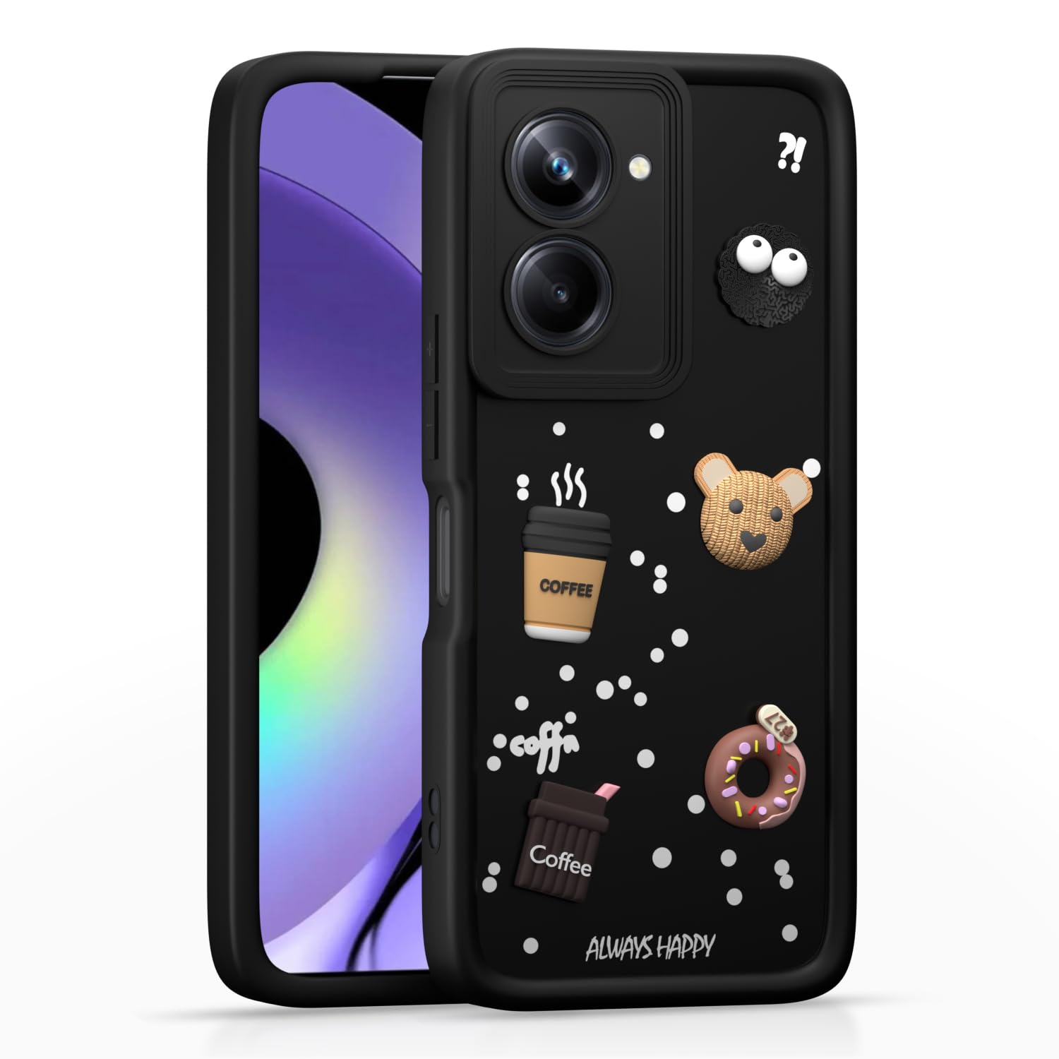Pikkme Realme 10 Pro 5G Cute Fun Cartoon 3D Bear Coffee Back Cover (Black)