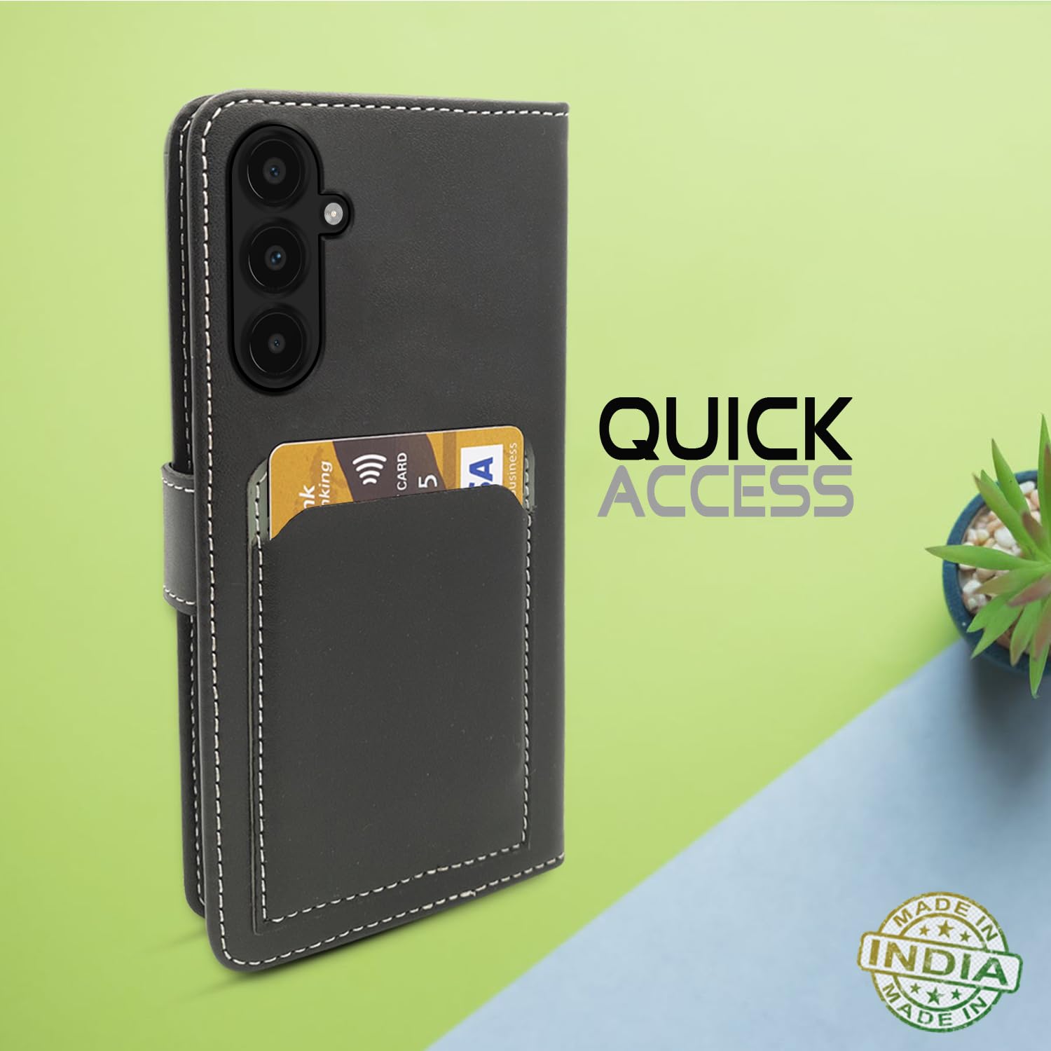 Pikkme Samsung Galaxy A15 5G Wallet Style Inbuilt Pockets & Stand | Strong Magnetic Flip Cover (Grey)