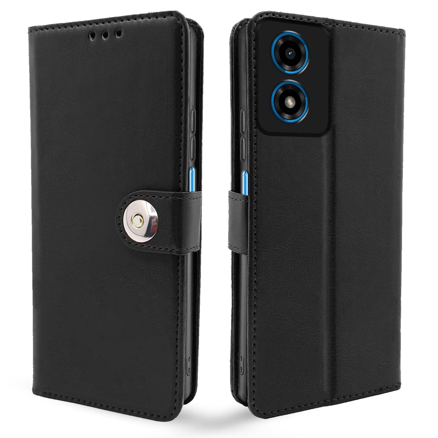 Moto G04 Button wallet flip cover in black by Pikkme