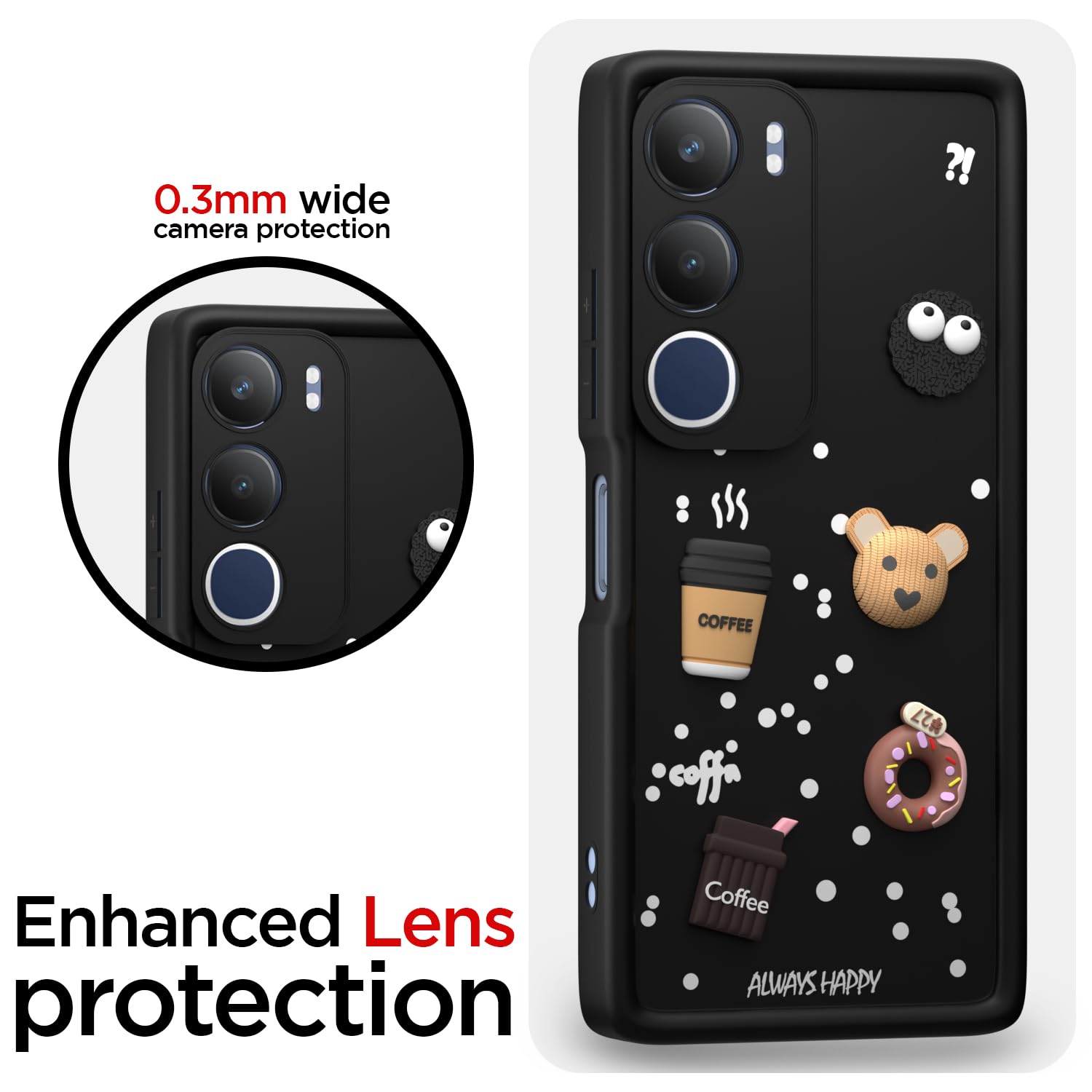 Pikkme Vivo Y29 5G / Vivo Y19s 5G Cute Fun Cartoon 3D Bear Coffee Back Cover (Black)
