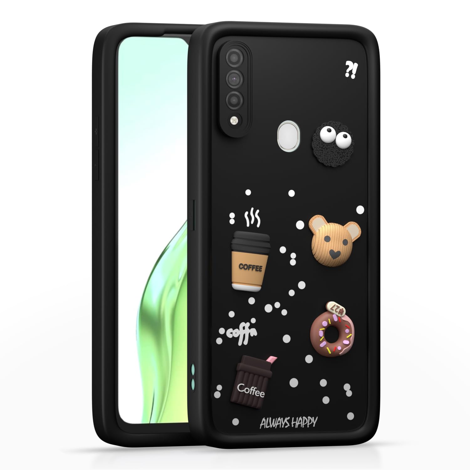 Pikkme Oppo A31 Cute Fun Cartoon 3D Bear Coffee Back Cover (Black)