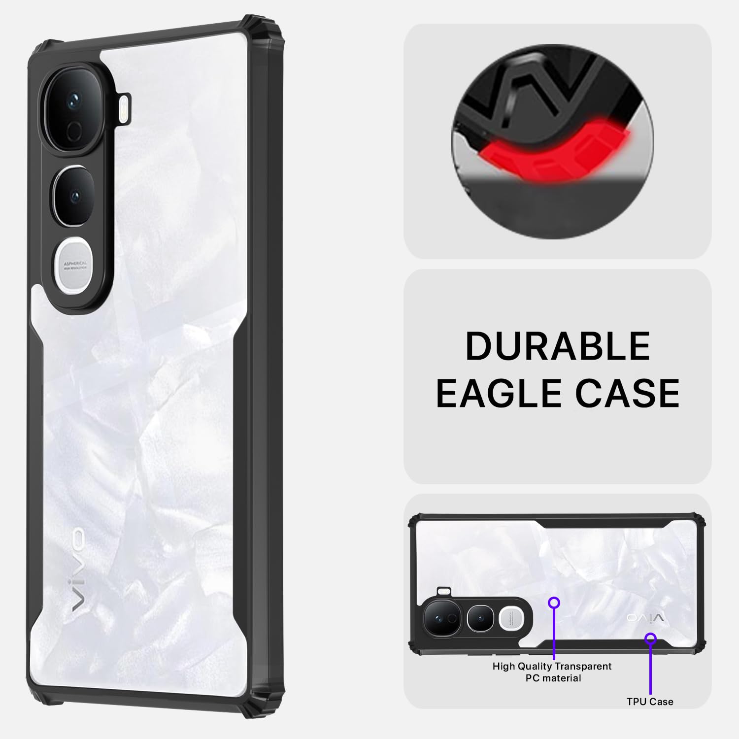 Pikkme Vivo Y400 Pro 5G Eagle Crystal Clear Transparent Back Cover (Black)