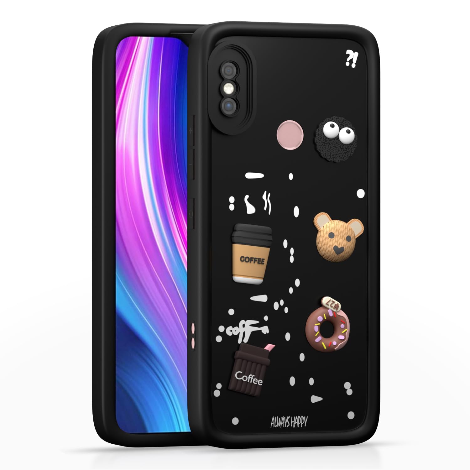 Pikkme Redmi Note 5 Pro Cute Fun Cartoon 3D Bear Coffee Back Cover (Black)
