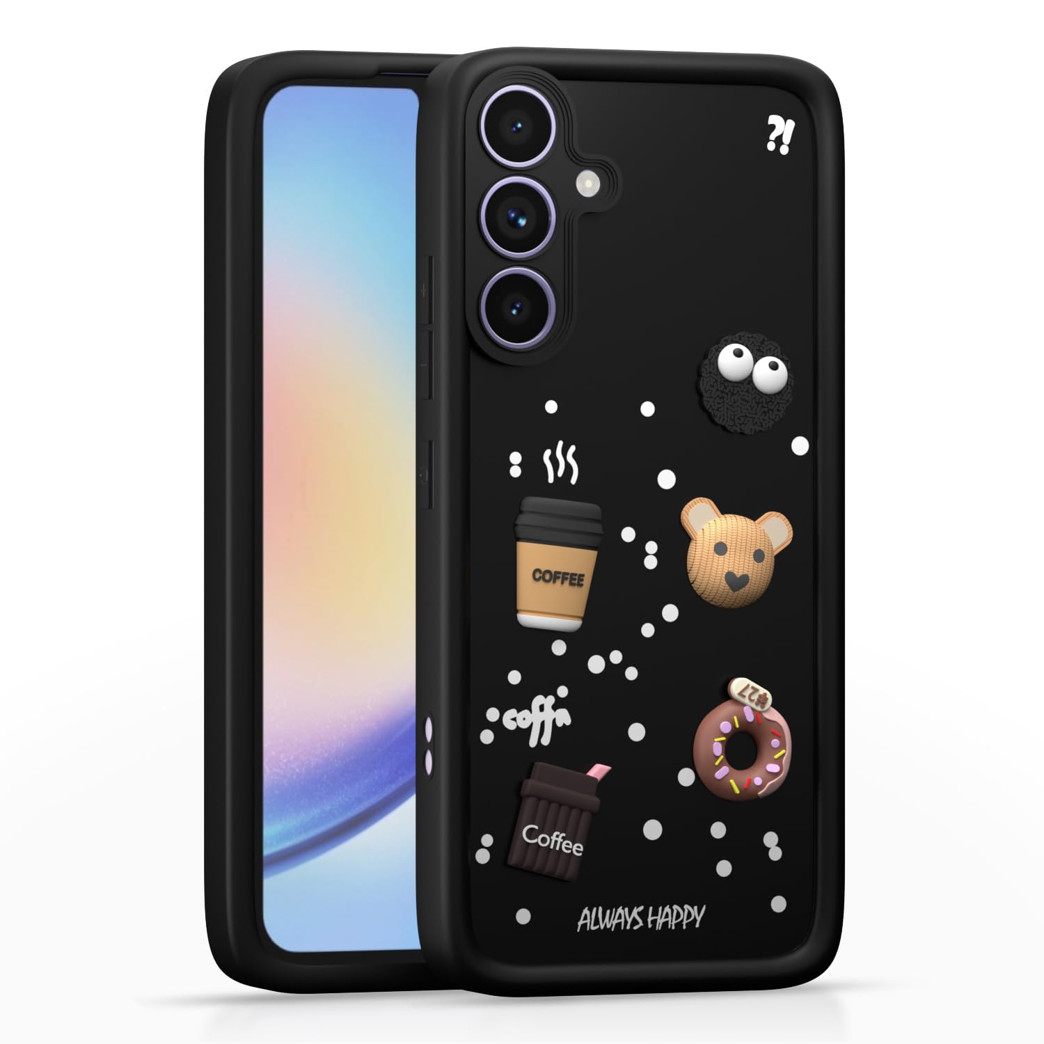 Pikkme Samsung Galaxy A34 5G Cute Fun Cartoon 3D Bear Coffee Back cover (Black)