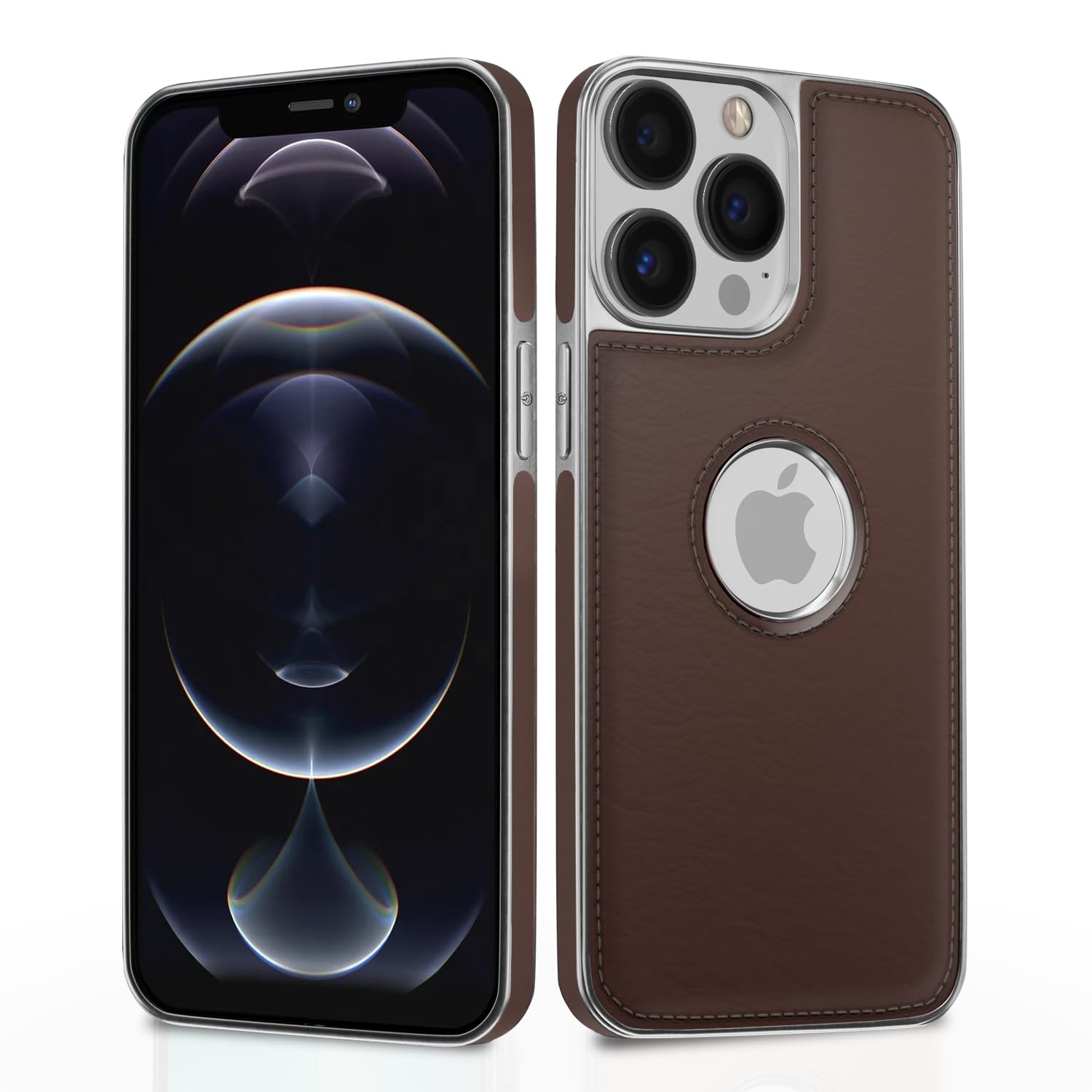 iPhone 12 Pro Max Chrome Leather Back Cover -Coffee