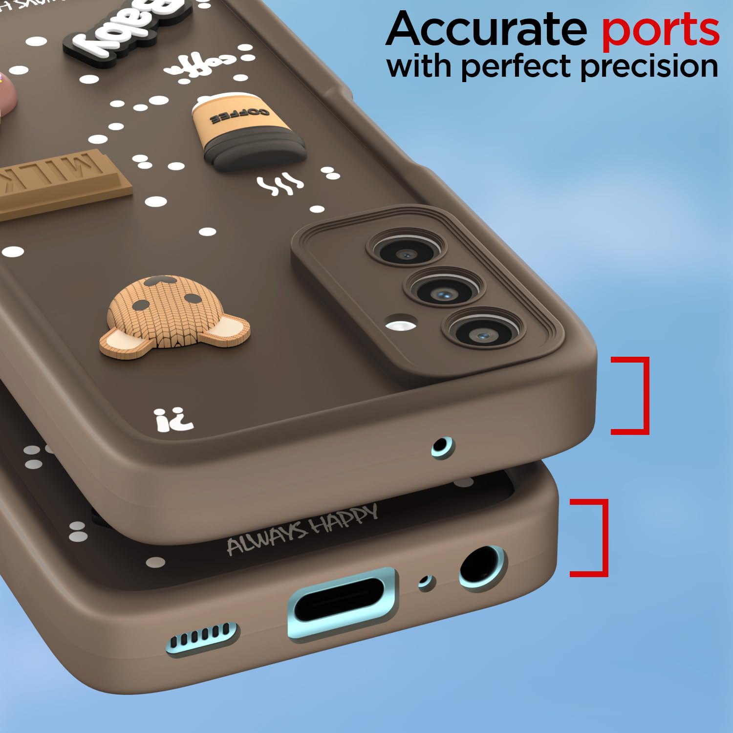 Pikkme Samsung Galaxy M34 5G / F34 5G Cute Fun Cartoon 3D Bear Coffee Back Cover (Brown)