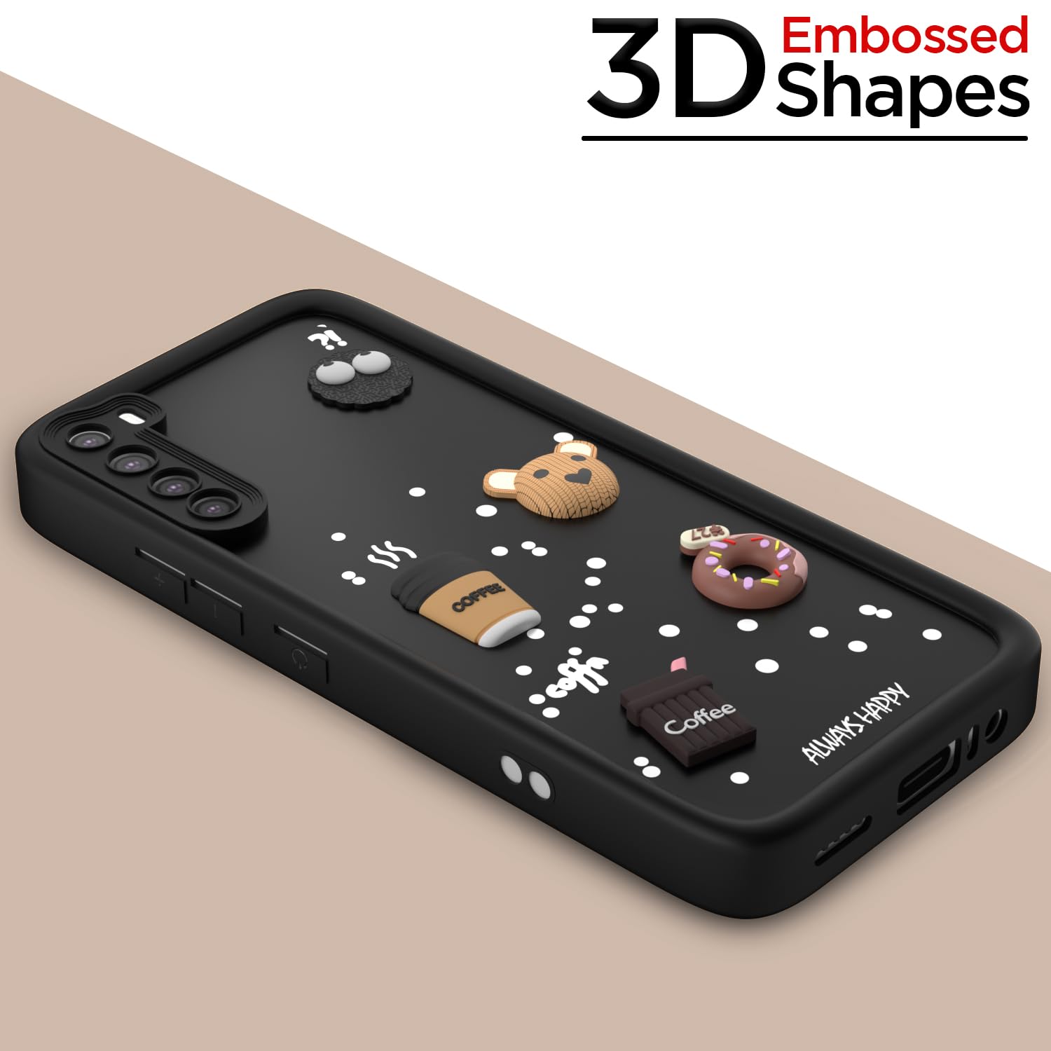 Pikkme Redmi Note 8 Cute Fun Cartoon 3D Bear Coffee Back Cover (Black)