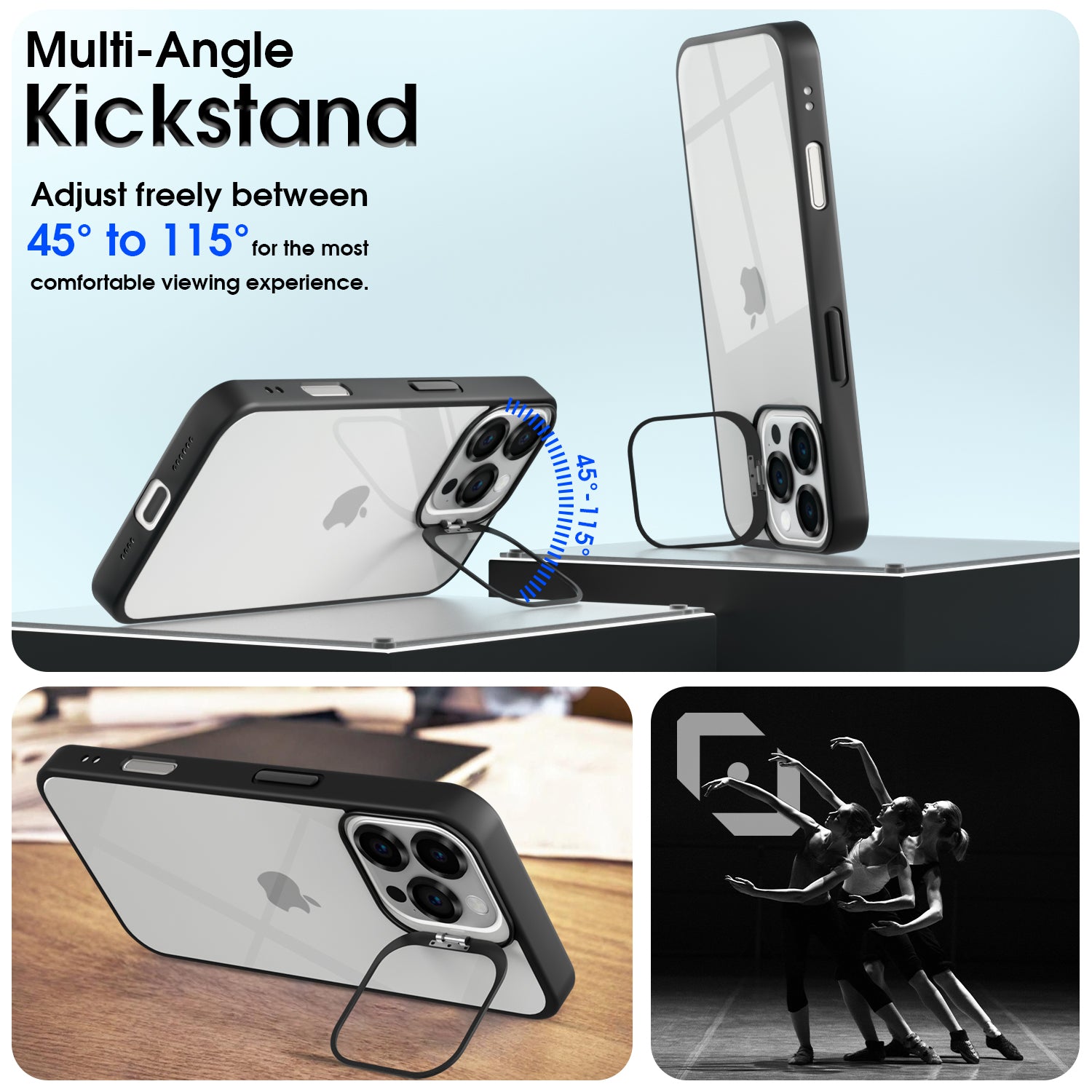 Pikkme iPhone 16 Pro Bracket Standcase Back Cover (Grey)