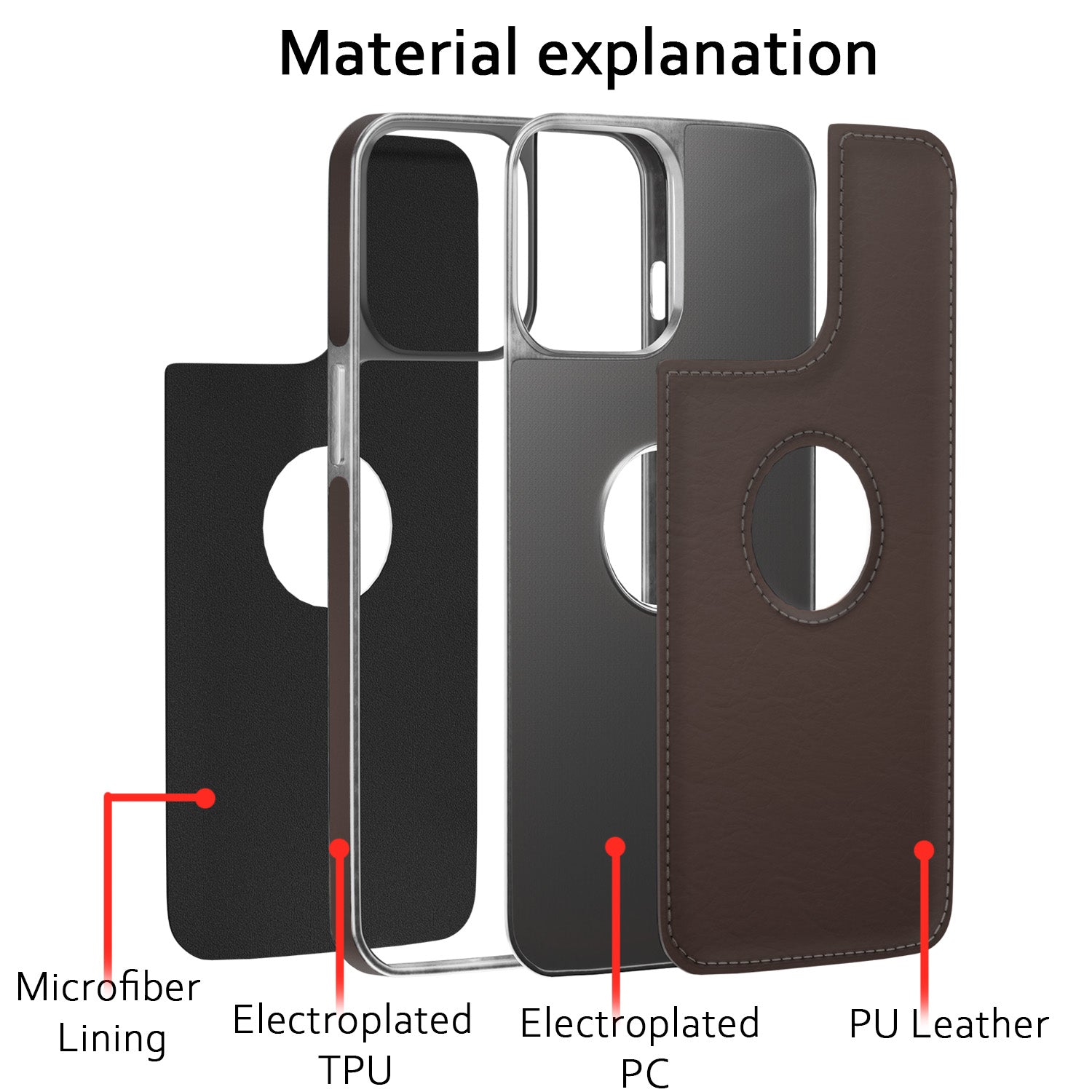 Pikkme iPhone 14 Pro Max Silver Electroplated Chrome Leather Back Cover (Coffee)