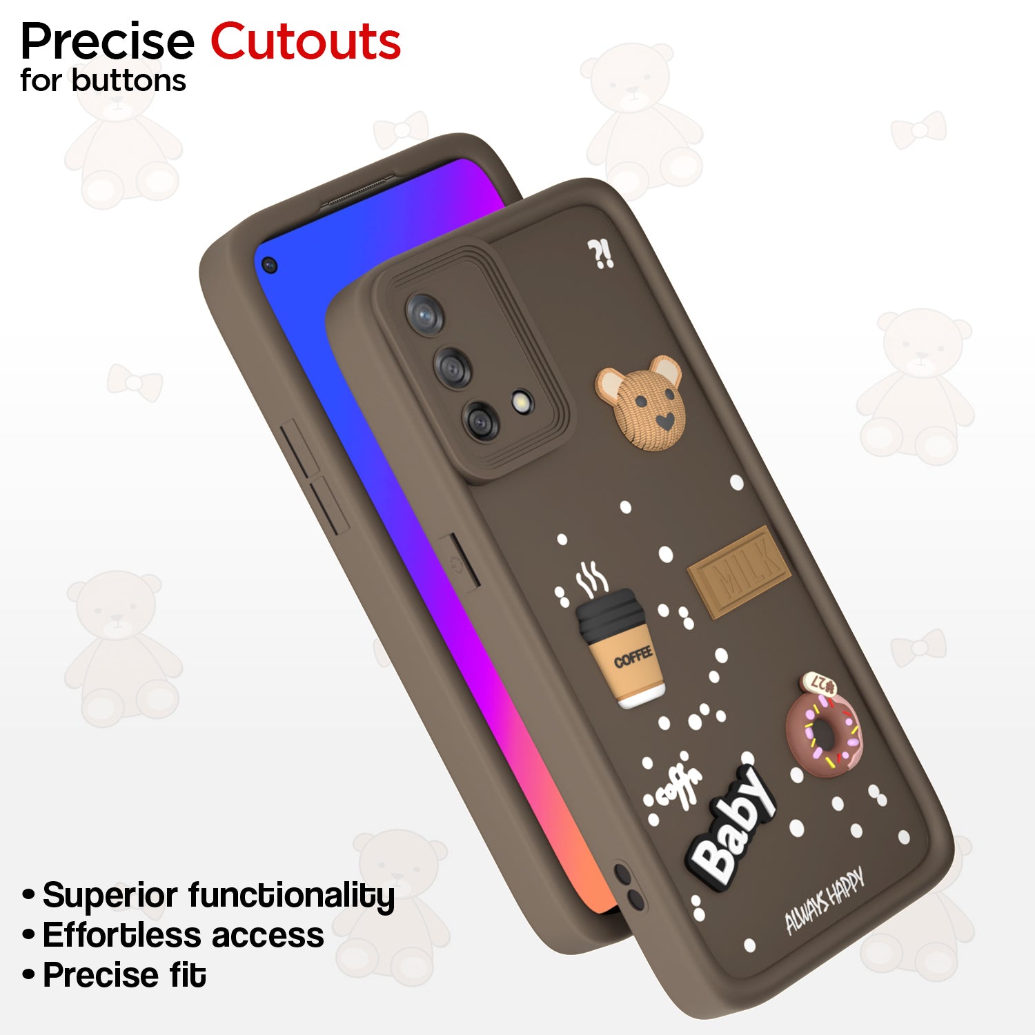 Pikkme Oppo F21 Pro 5G / F21s Pro 5G Cute Fun Cartoon 3D Bear Coffee Back Cover (Black)