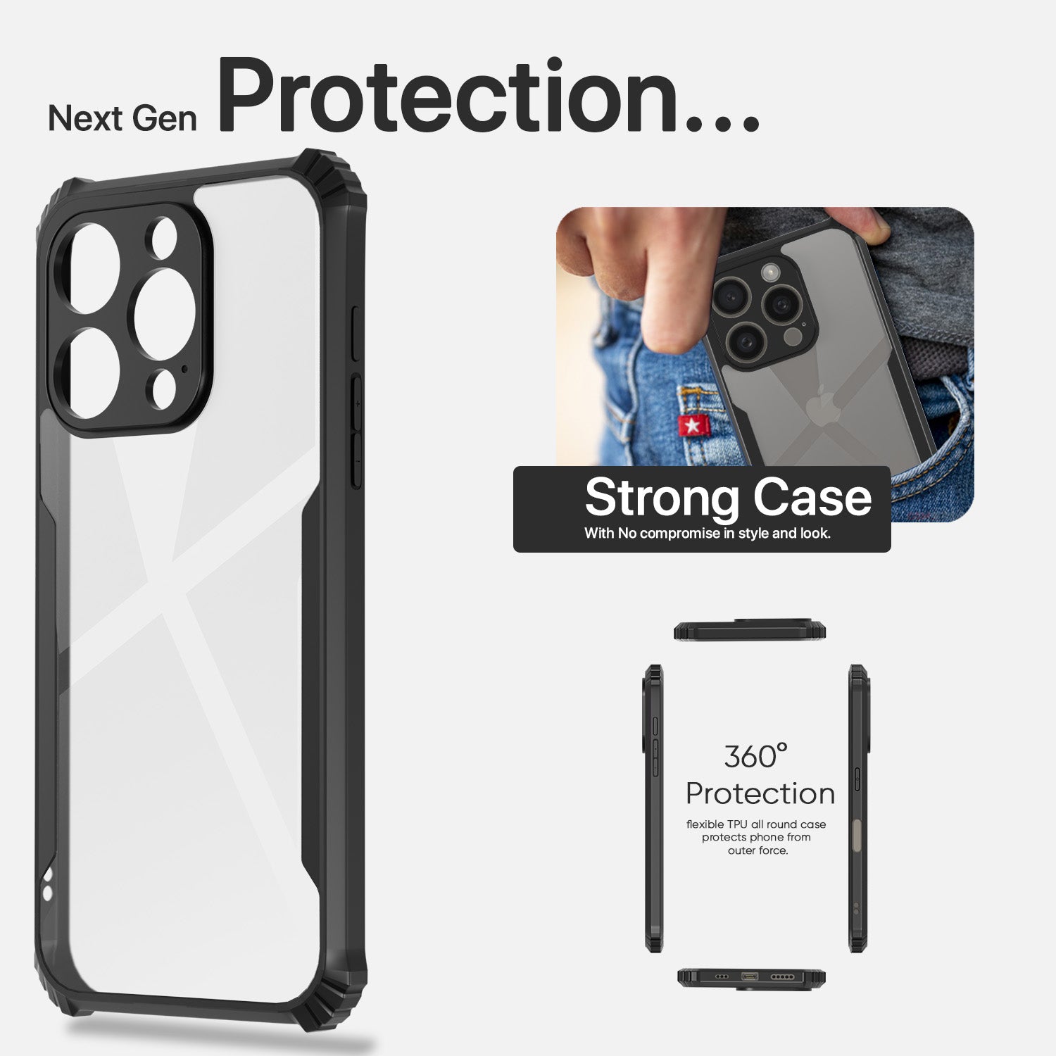 Pikkme iPhone 16 Plus Shockproof Eagle Clear Transparent Back Cover (Black)