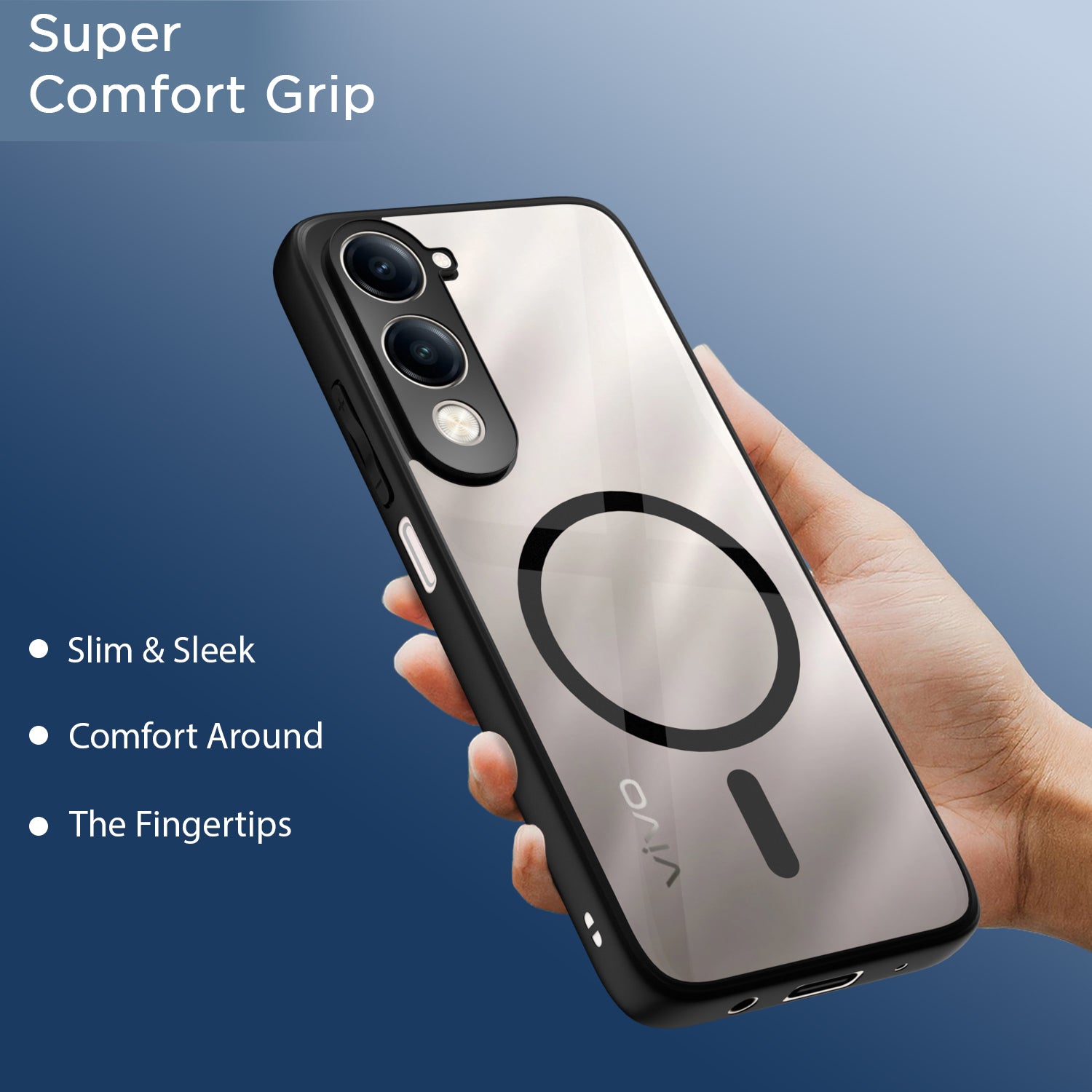 Pikkme Vivo T4 lite 5G / IQOO Z10 lite 5G / Vivo Y04 4G / Vivo Y19 5G Eagle 2 Mag-Safe Shockproof Hard Transparent Back Cover (Black)