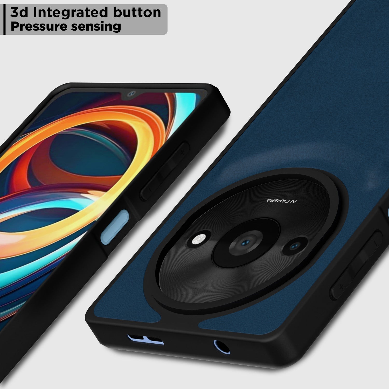Pikkme Redmi A3 (2024) / Redmi A3x / Poco C61 Premium Leatherback Case (Blue)