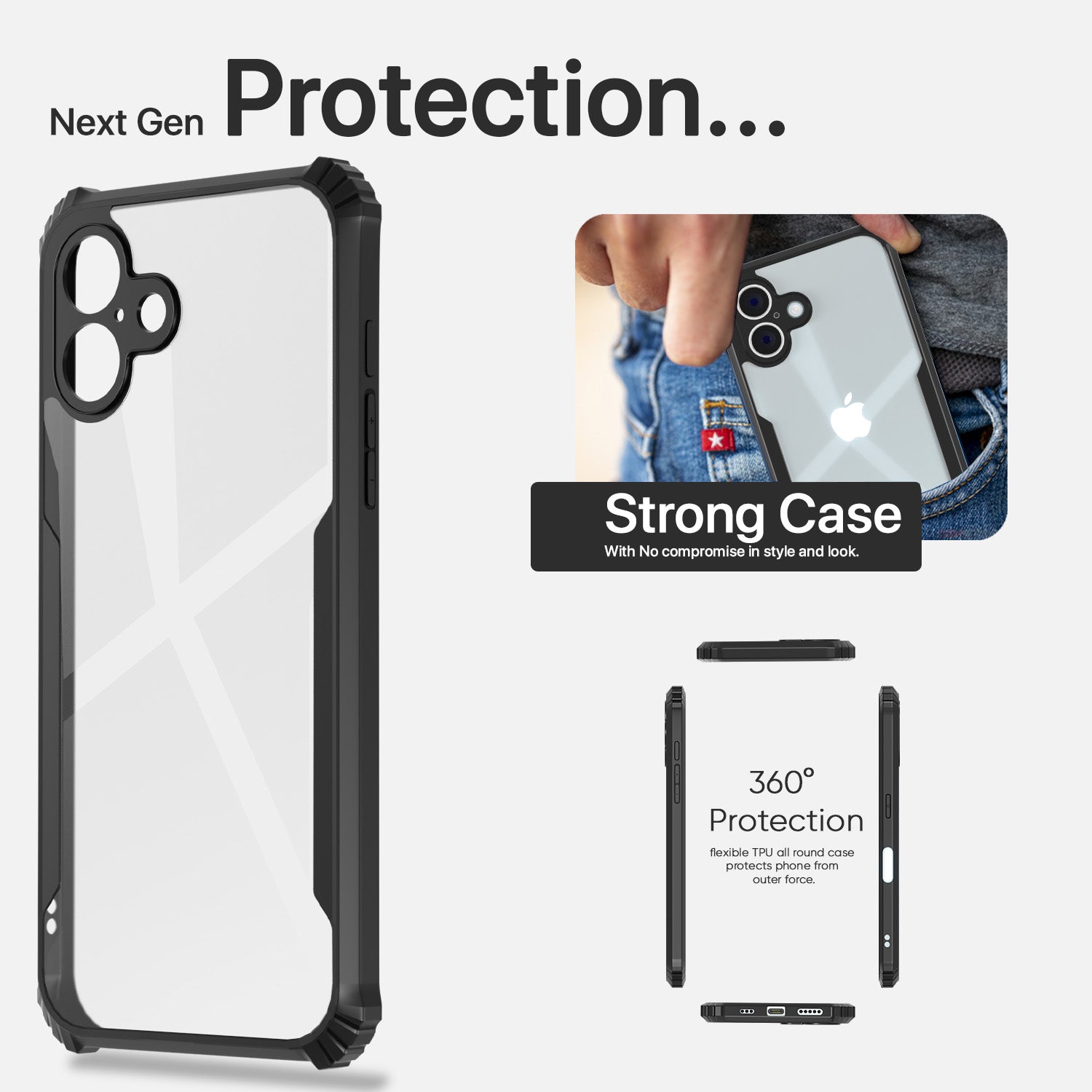 Pikkme iPhone 16 Shockproof Eagle Clear Transparent Back Cover (Black)