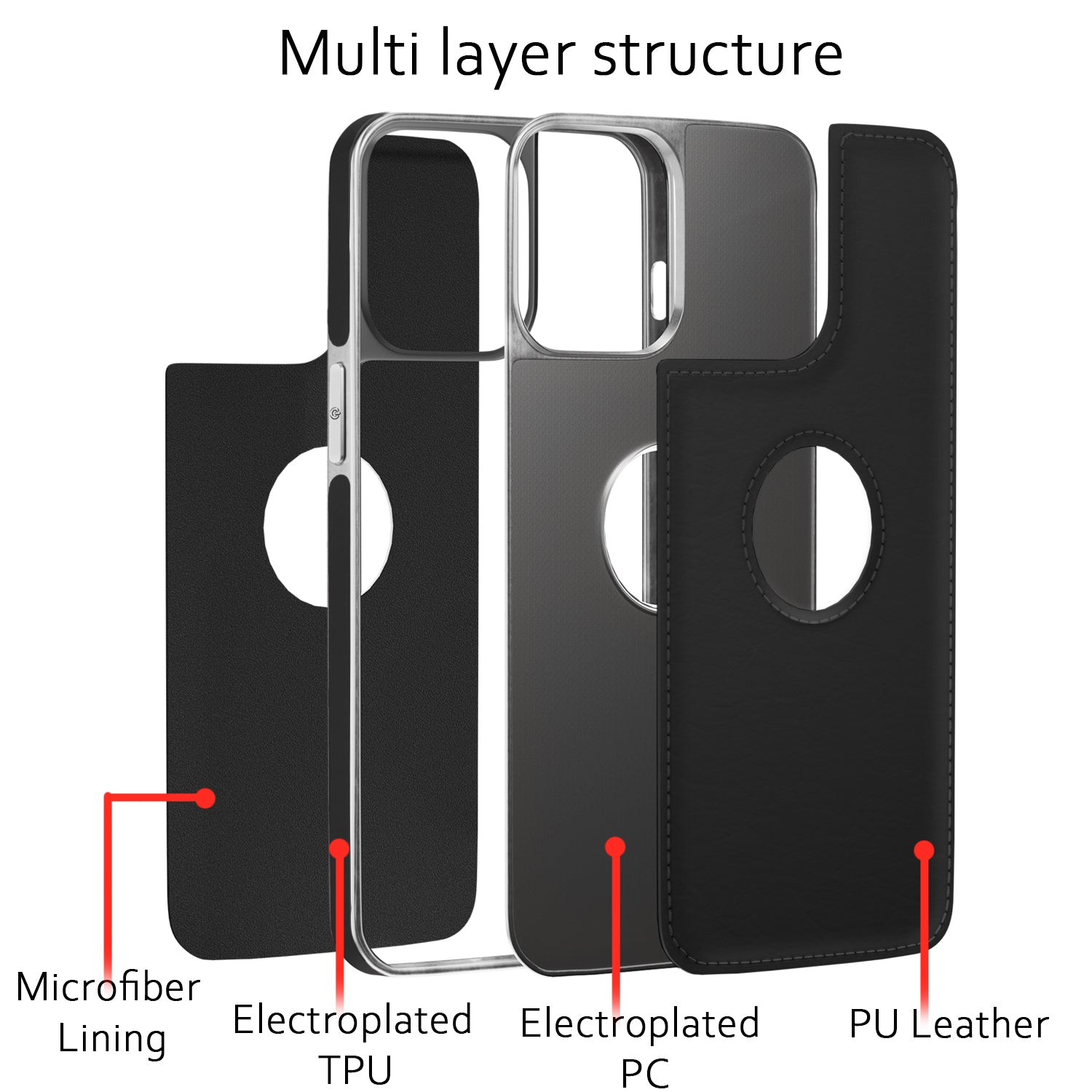 Pikkme iPhone 14 Silver Electroplated Chrome Leather Back Cover (Black)