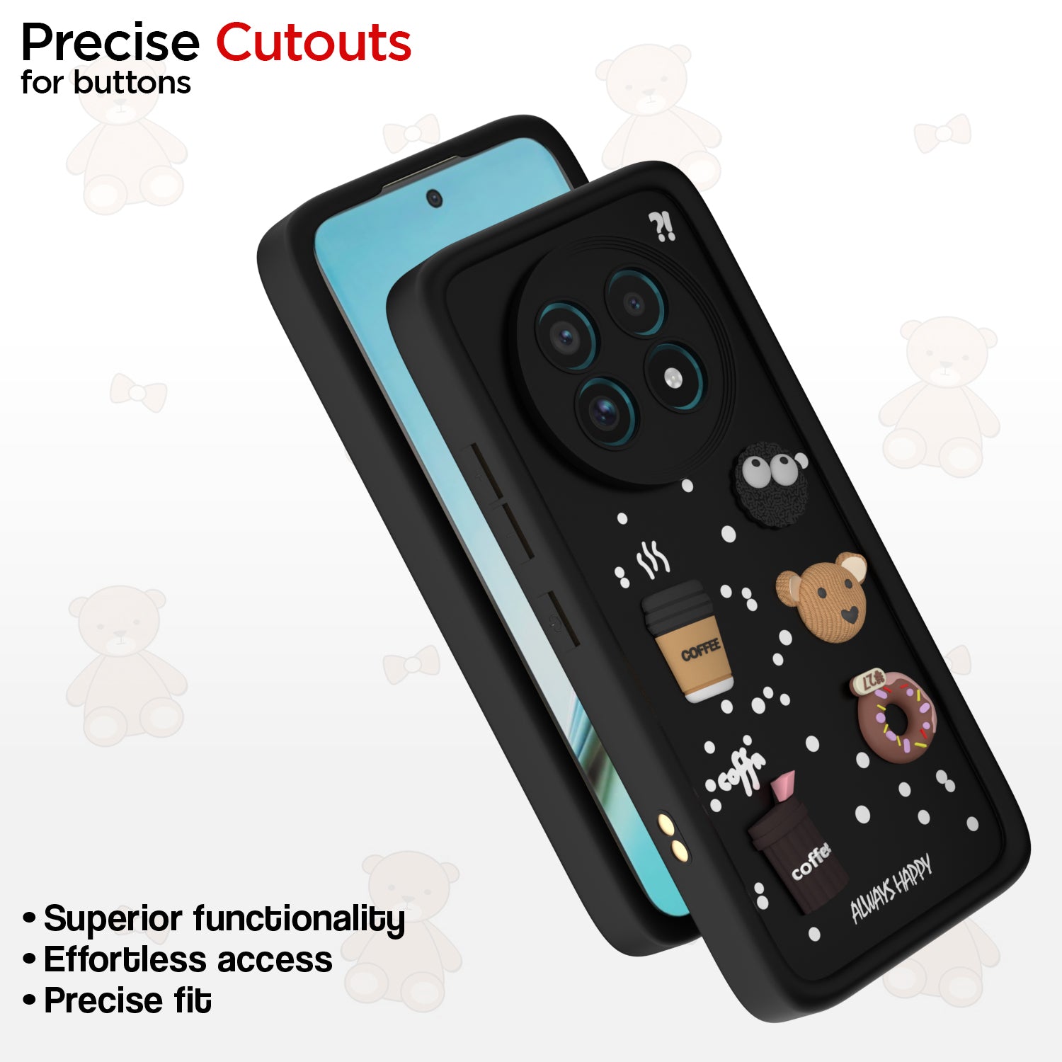 Pikkme Realme 13 Pro / 13 Pro Plus 5G Cute Fun Cartoon 3D Bear Coffee Back Cover (Black)