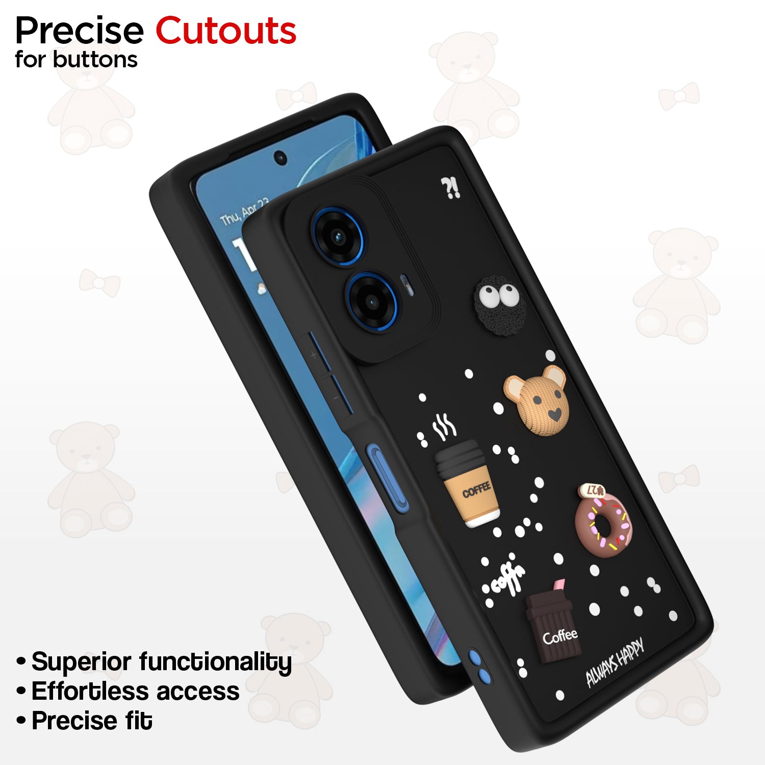 Pikkme Motorola Moto G45 5G Cute Fun Cartoon 3D Bear Coffee Back Cover (Black)