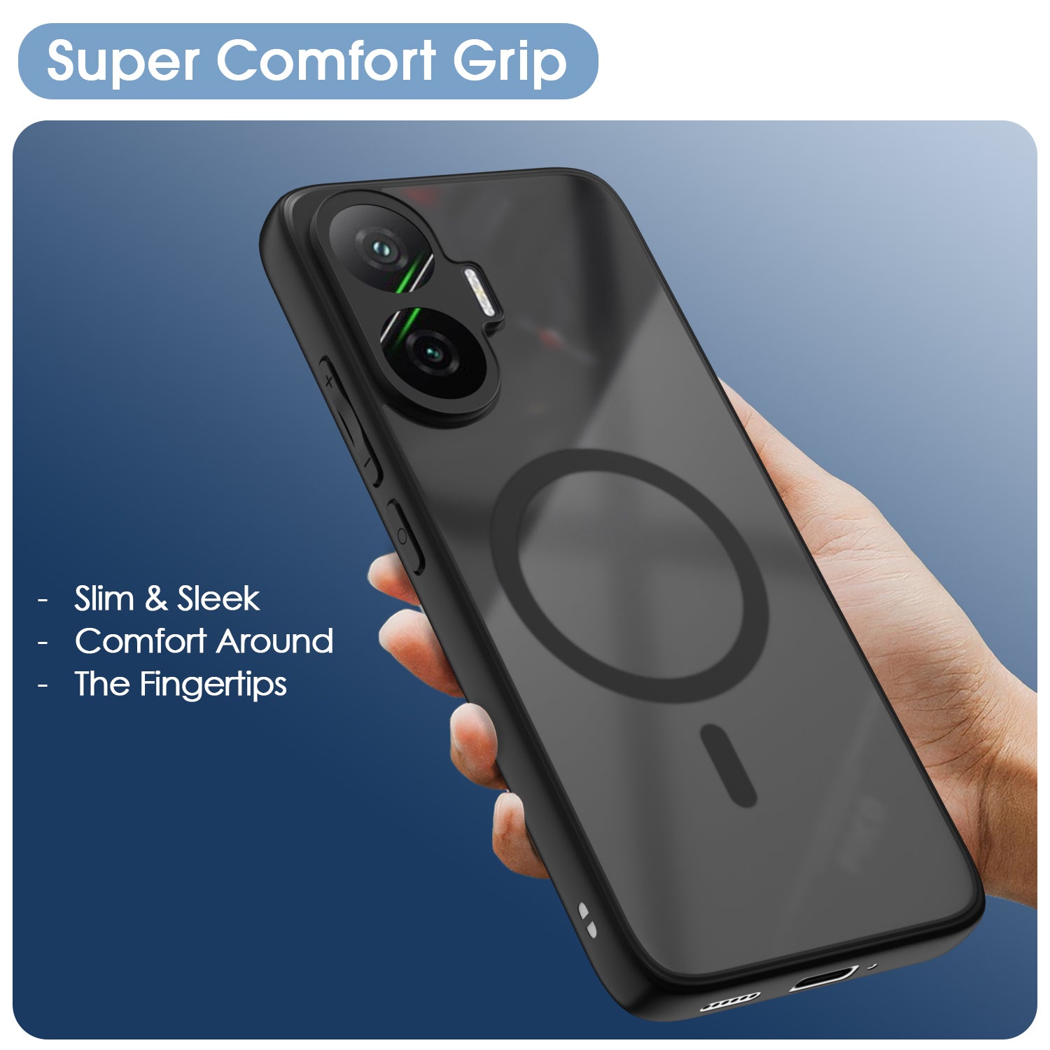 Pikkme Poco F7 5G Eagle 2 Mag-Safe Smoke Shockproof Hard Transparent Back Cover (Black)