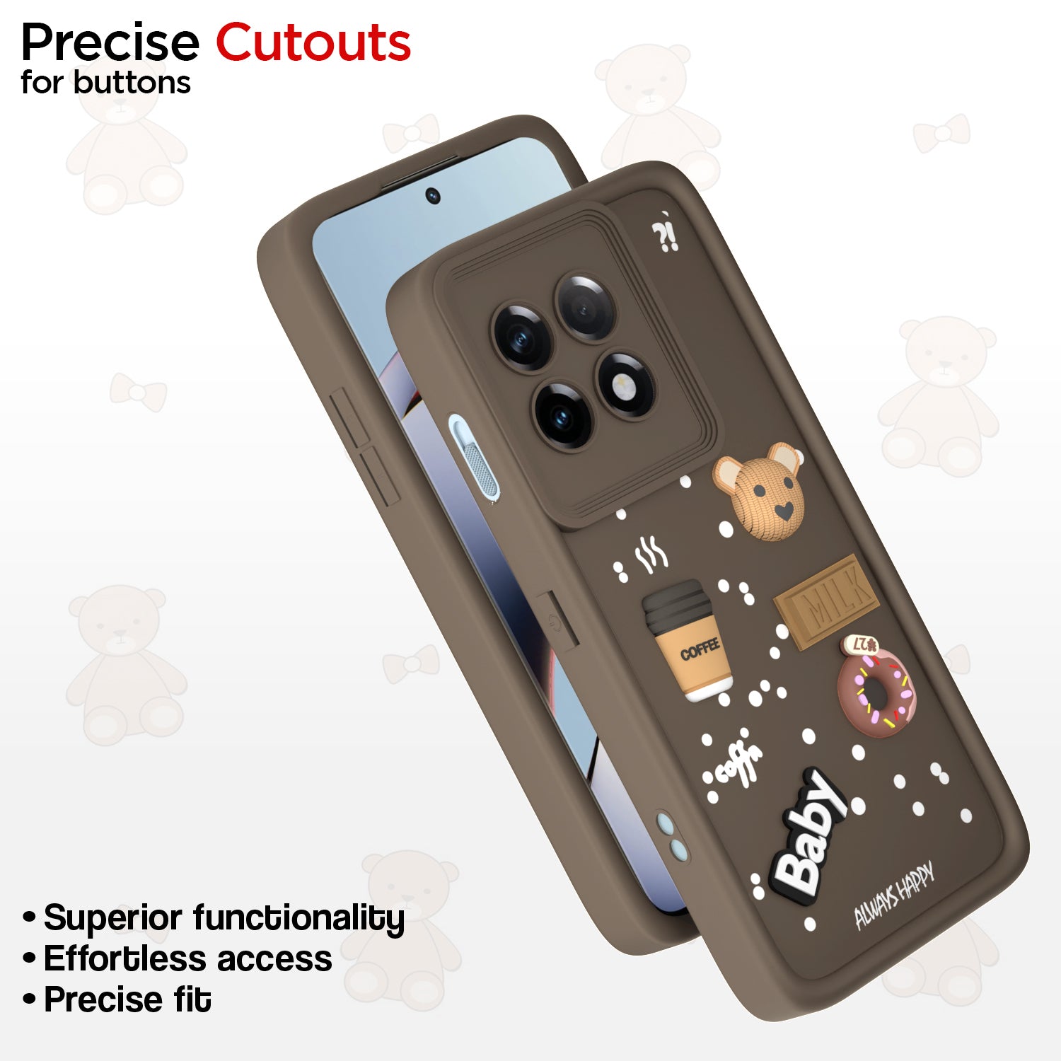 Pikkme One PLus 11 R 5G Cute Fun Cartoon 3D Bear Coffee Back Cover (Brown)