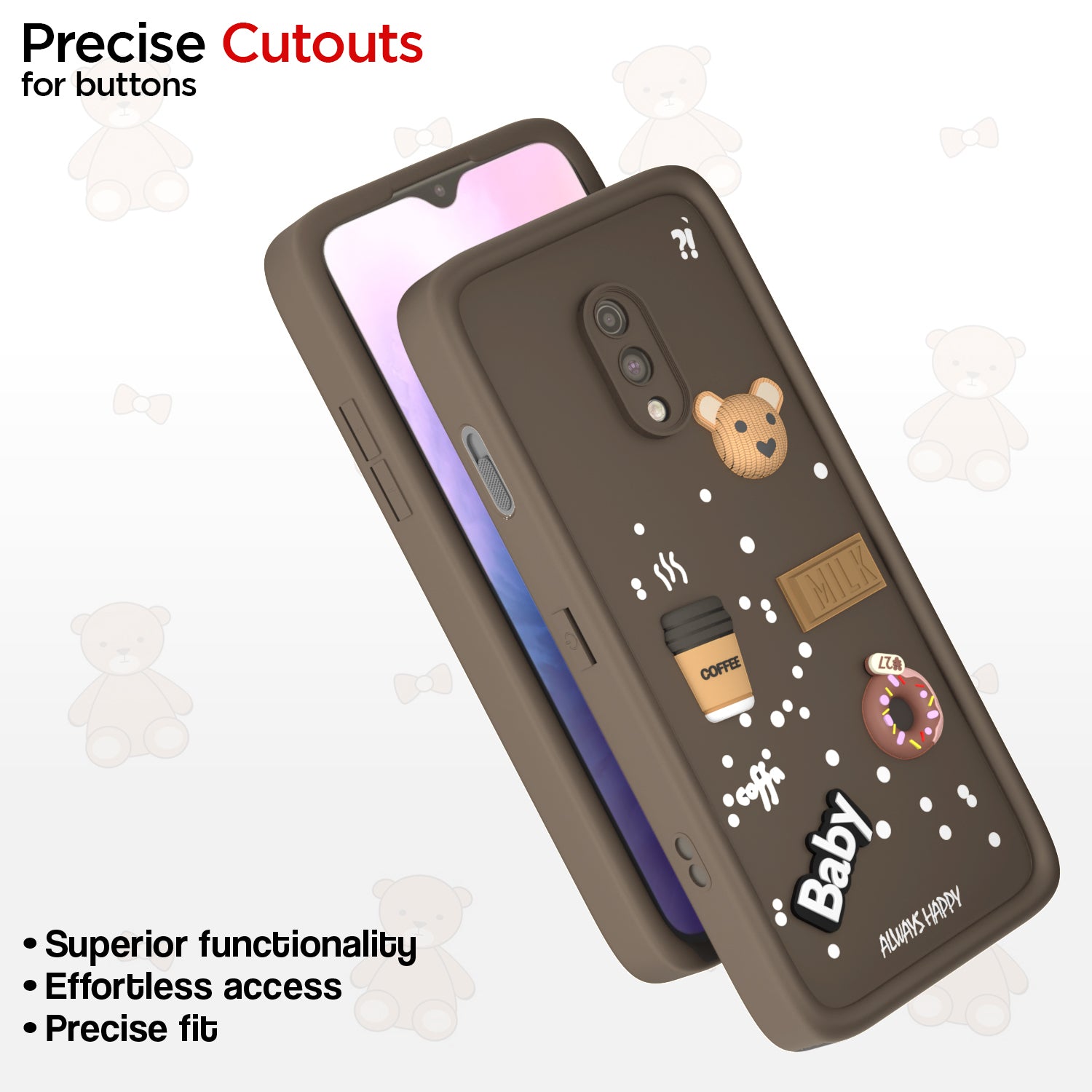 Pikkme One Plus 7 Cute Fun Cartoon 3D Bear Coffee Back Cover (Brown)