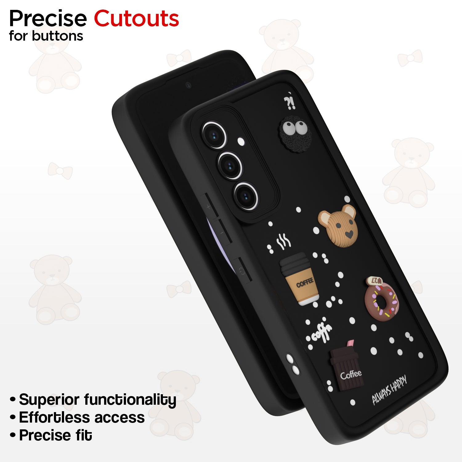 Pikkme Samsung Galaxy S23 FE 5G Cute Fun Cartoon 3D Bear Coffee Back Cover (Black)
