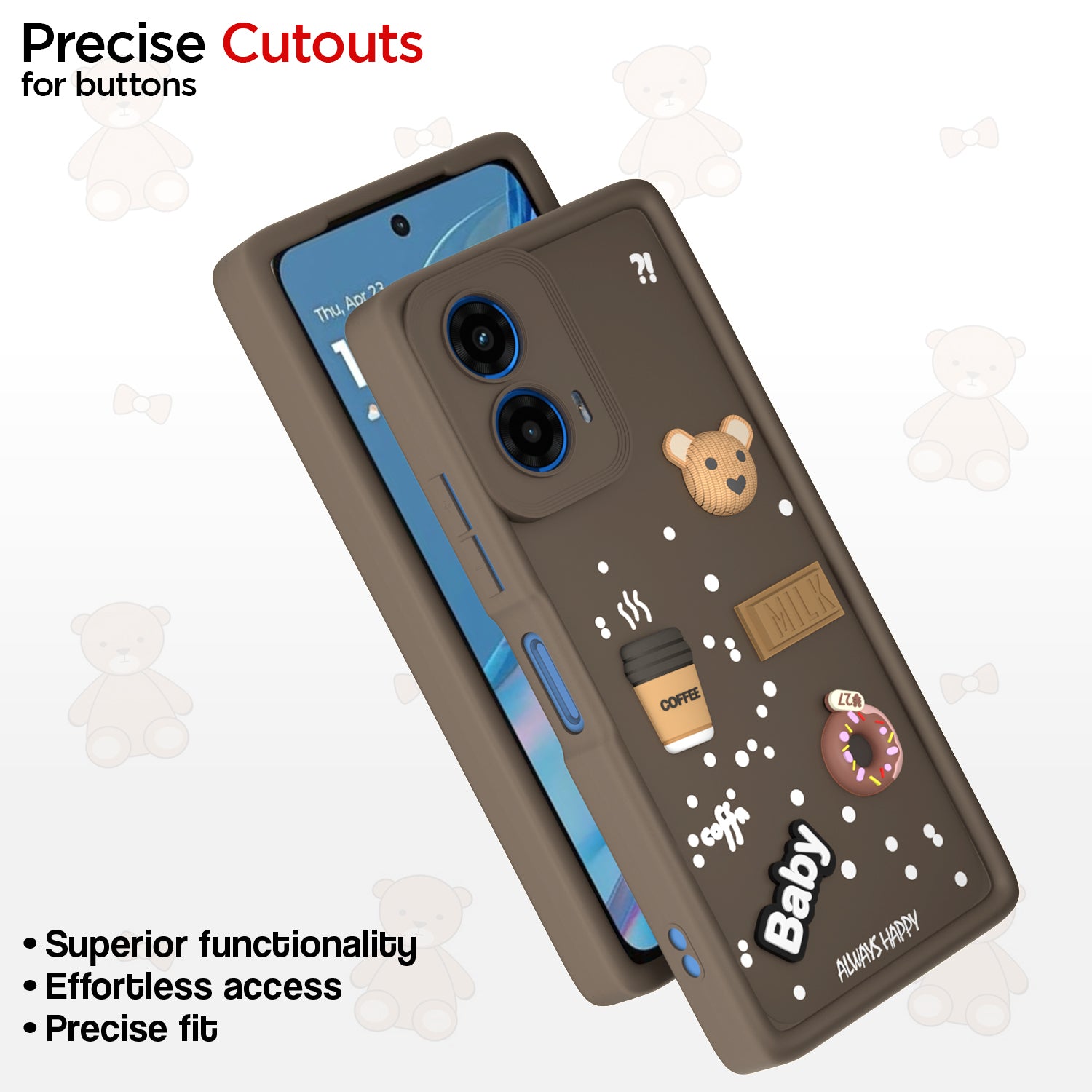 Pikkme Motorola Moto G45 5G Cute Fun Cartoon 3D Bear Coffee Back Cover (Brown)