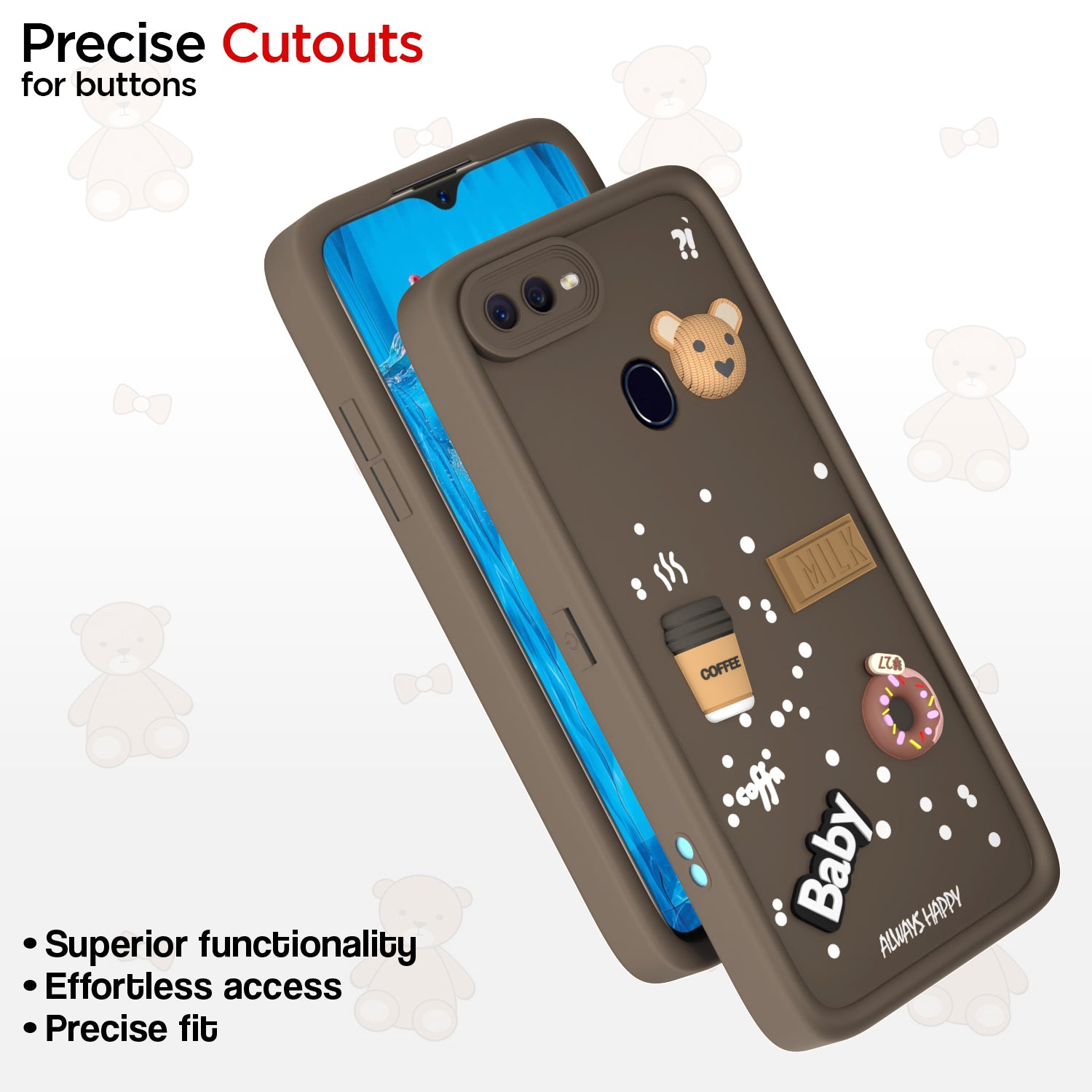 Pikkme Oppo F9 Pro/Realme 2 Pro/Realme U1 Cute Fun Cartoon 3D Bear Coffee Back Cover (Brown)