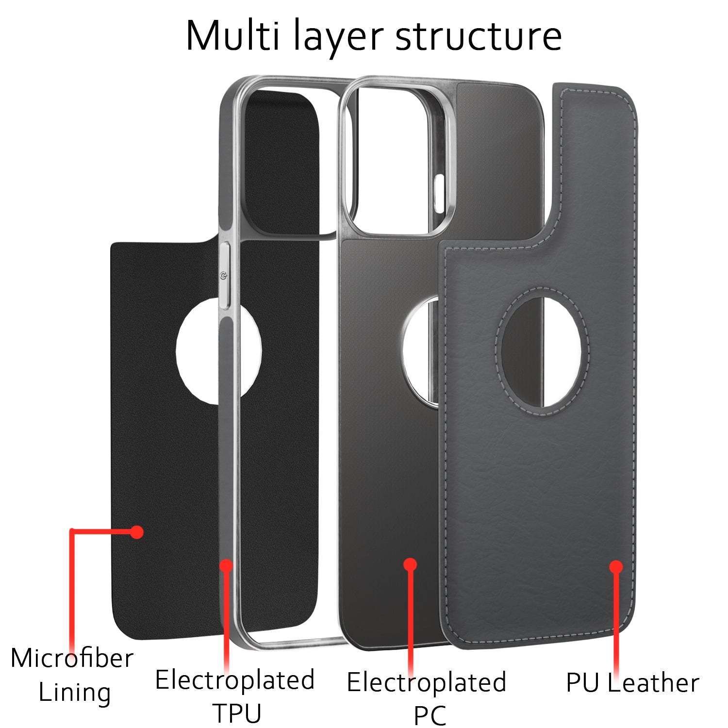 Pikkme iPhone 14 Silver Electroplated Chrome Leather Back Cover (Grey)