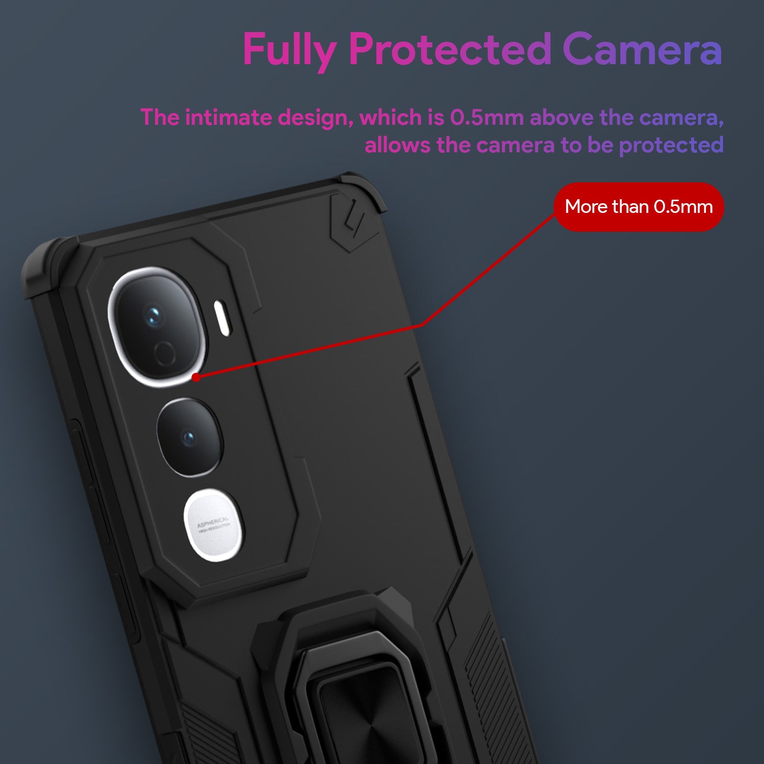 Pikkme Vivo Y400 Pro 5G D15  Tough Armor Kisckstand Back Cover (Black)