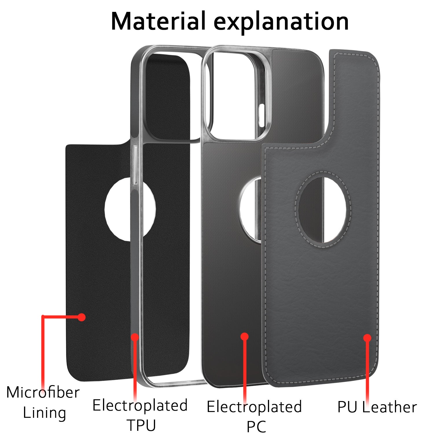 Pikkme iPhone 14 Pro Silver Electroplated Chrome Leather Back Cover (Gray)