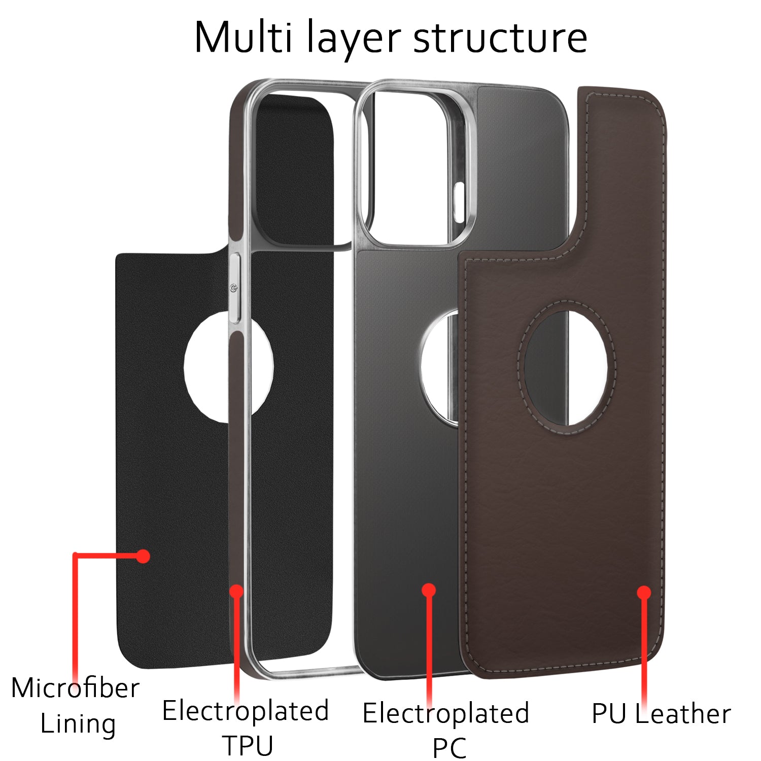Pikkme iPhone 14 Plus Silver Electroplated Chrome Leather Back Cover (Coffee)