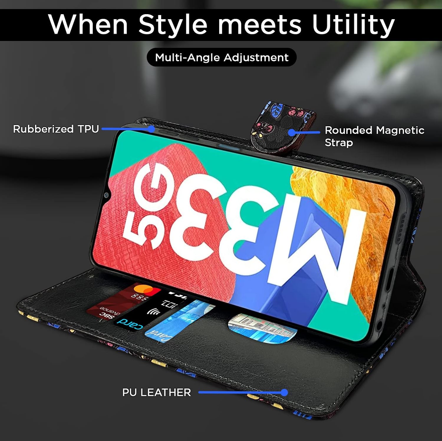 Pikkme Samsung Galaxy M33 5G Flower Flip Cover (Black)