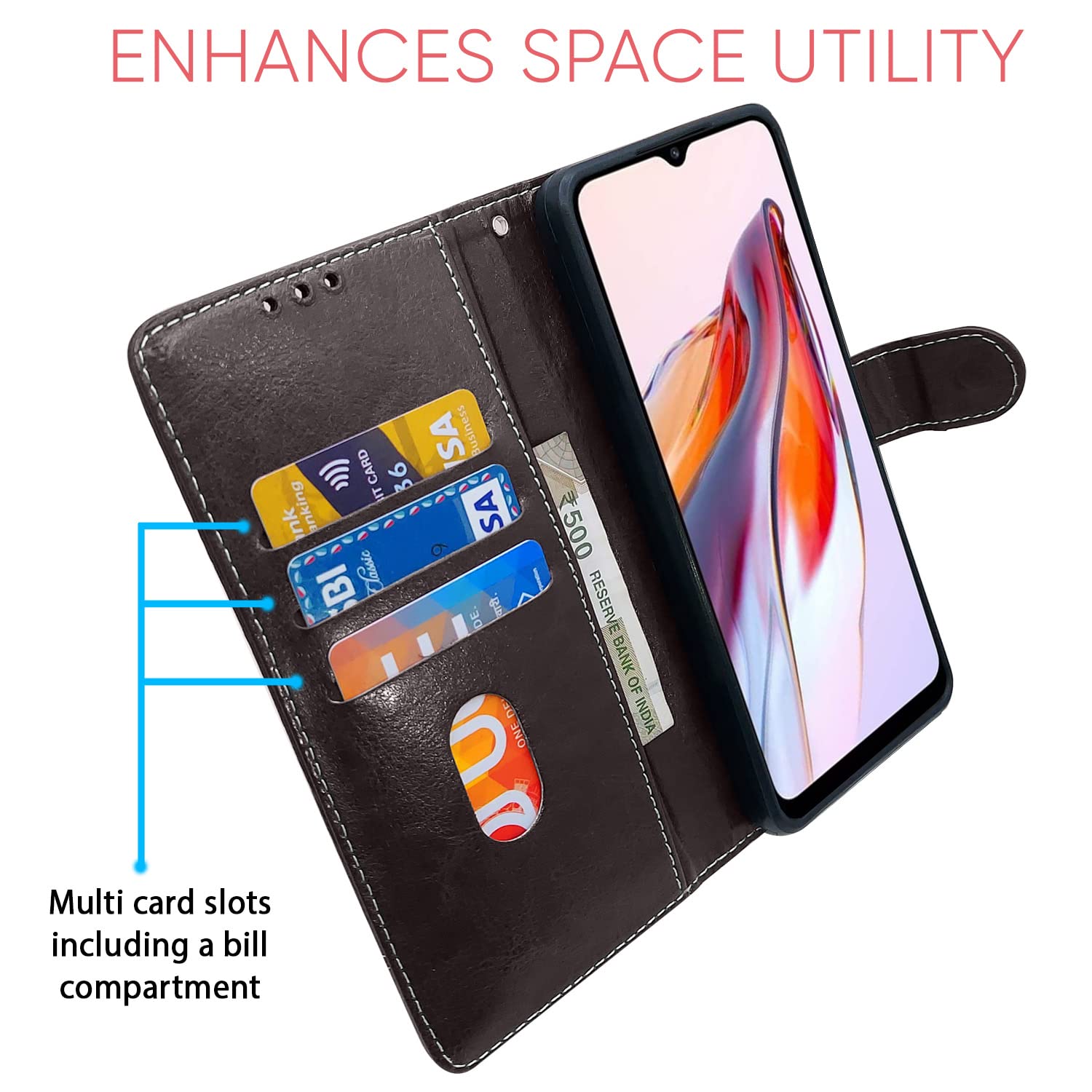 Pikkme Redmi 12C Constrast Flip Cover | Coffee & Brown