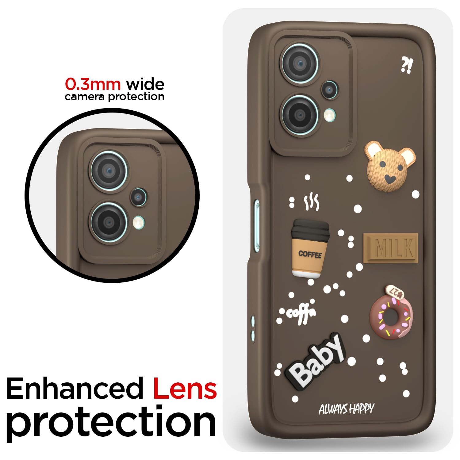 Pikkme OnePlus Nord Ce 2 Lite 5G Cute Fun Cartoon 3D Bear Coffee Back Cover (Brown)