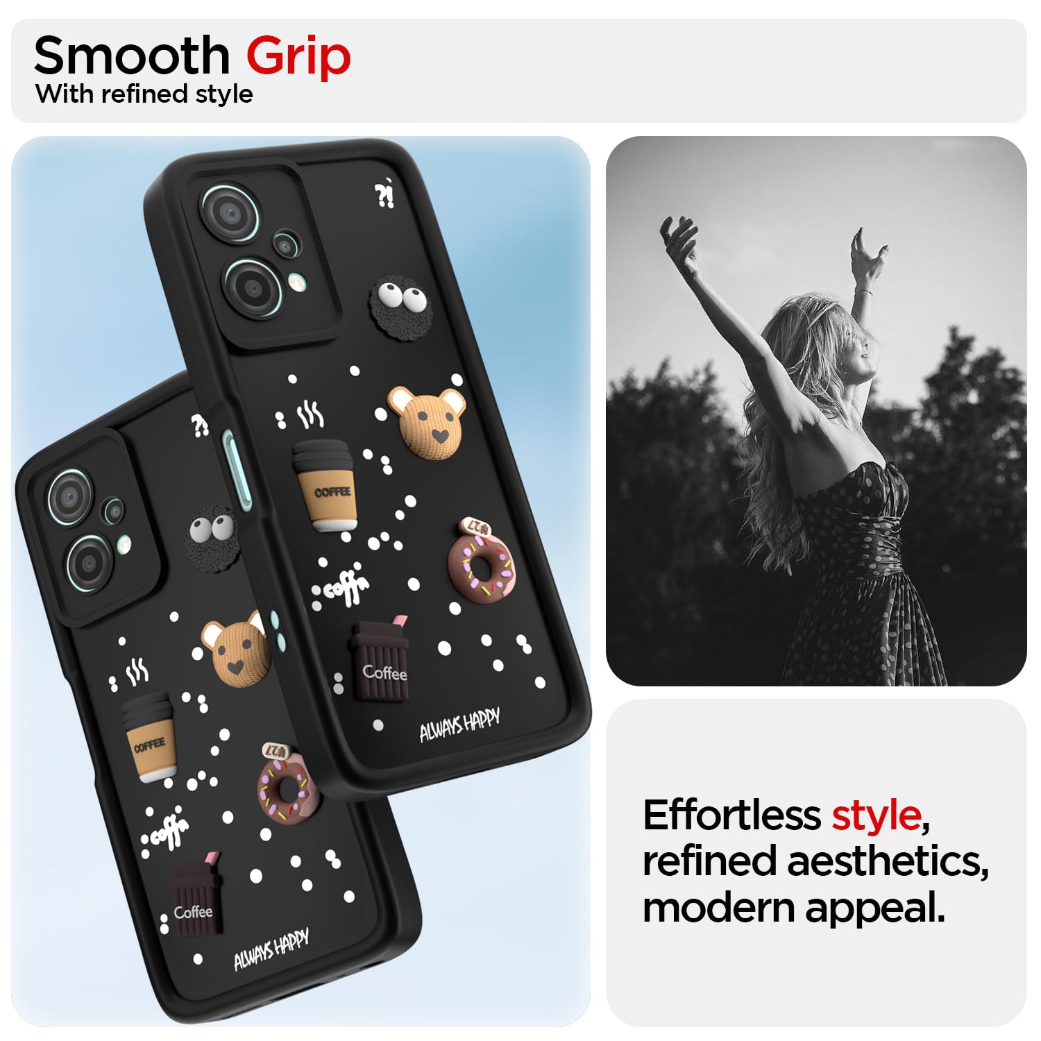 Pikkme OnePlus Nord CE2 Lite 5G Cute Fun Cartoon 3D Bear Coffee Back Cover (Black)
