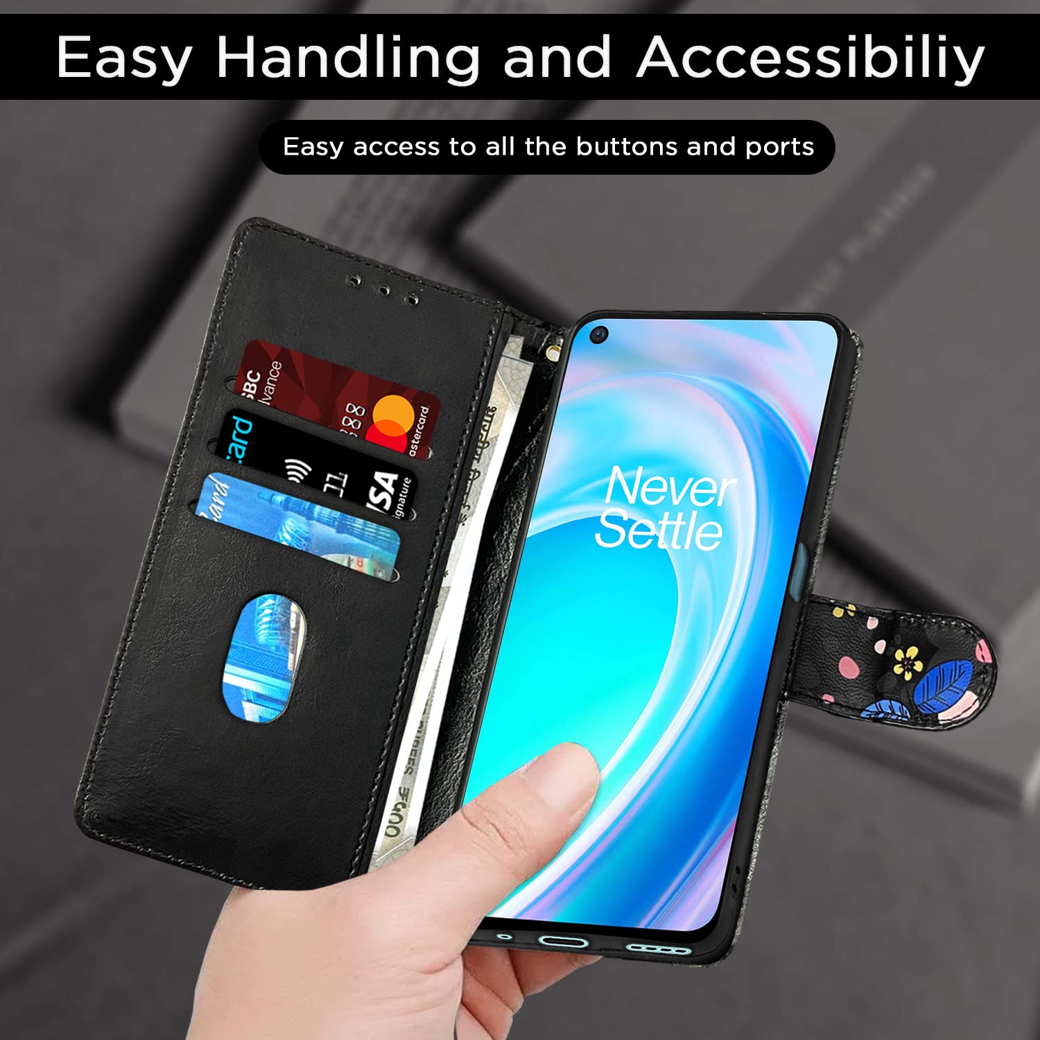 Pikkme OnePlus Nord Ce 2 Lite 5G Flower Flip Cover (Black)